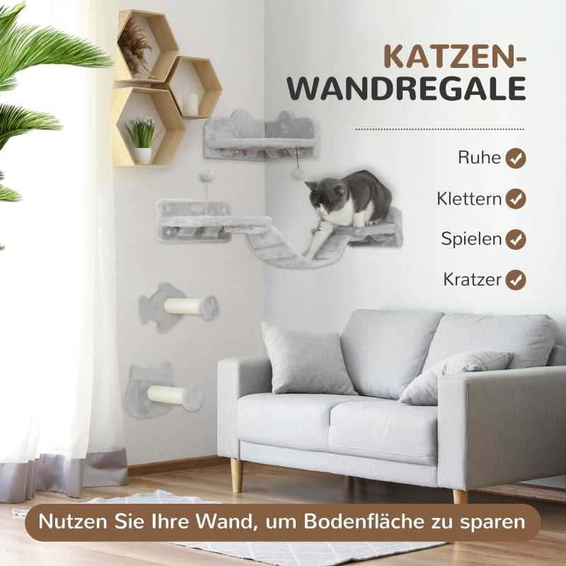 Katzen-Treppenset, 4-teilig, Sisalstufen, Doppelplattform, Hellgrau/Cremeweiß