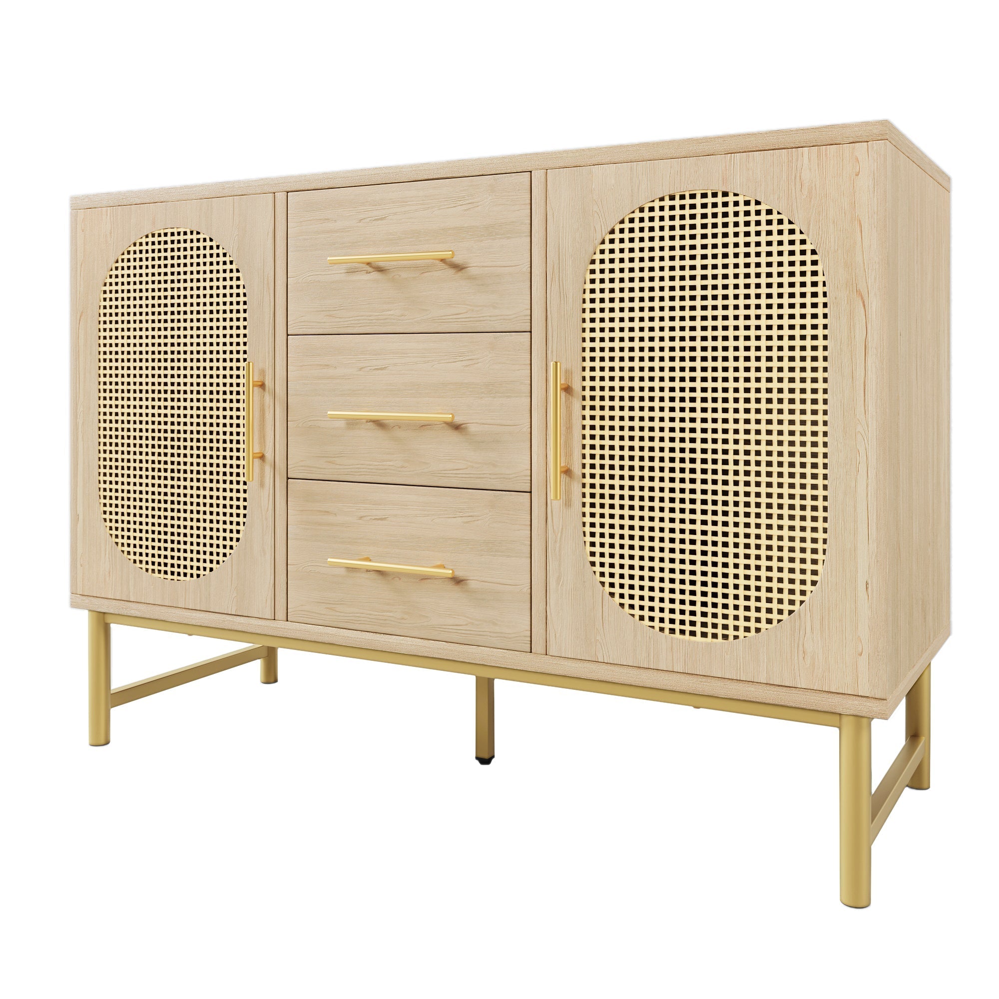 Rattan Sideboard 3 Drawers 2 Doors Adjustable Shelves 120x40x74cm Sonoma Oak