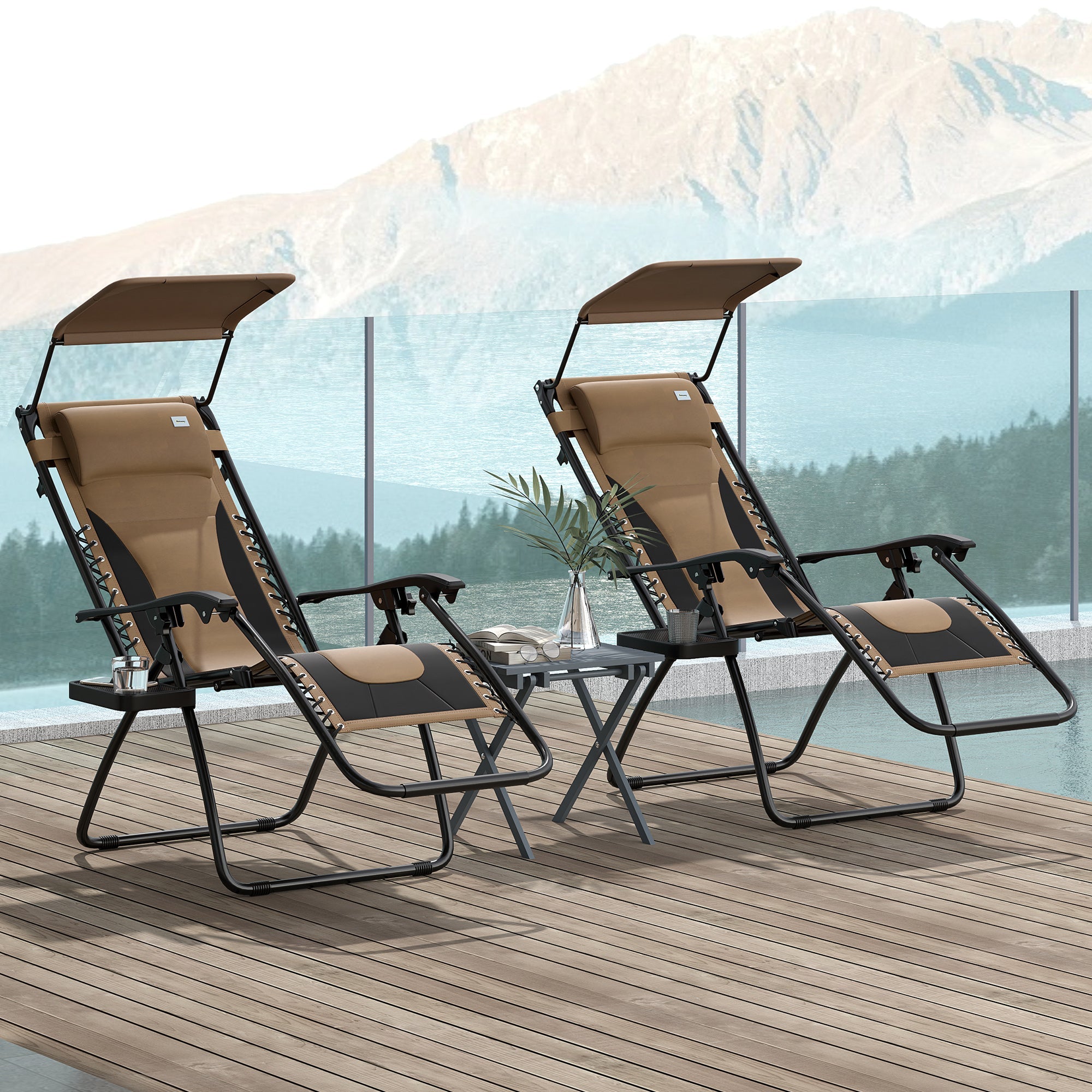 Zero Gravity Lounger Chair Set of 2, Folding Reclining with Shade, Cup –  Rathwood Store
