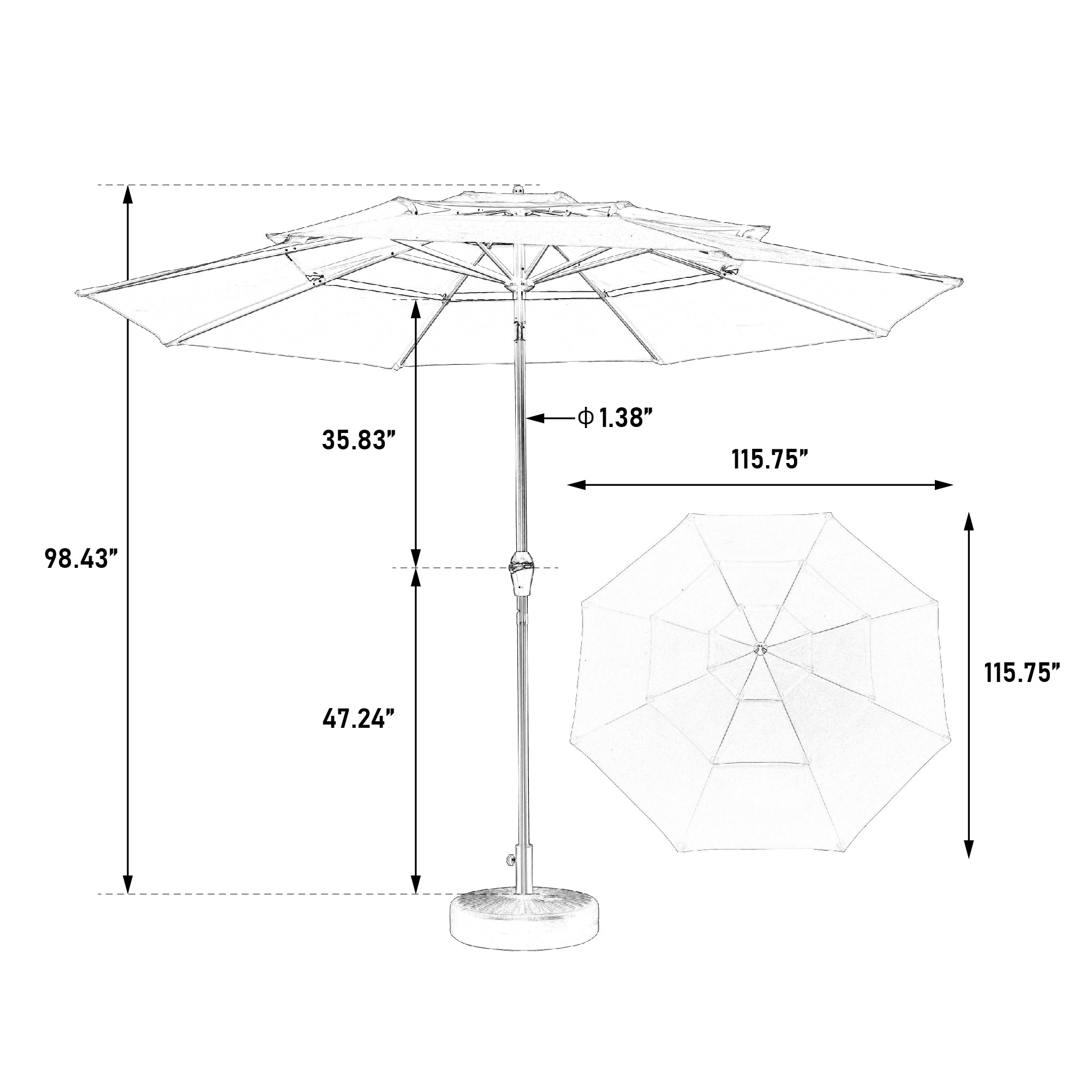 Outdoor Umbrella, 14.8 Ft Double Sided Rectangular Large with Crank, Blue
