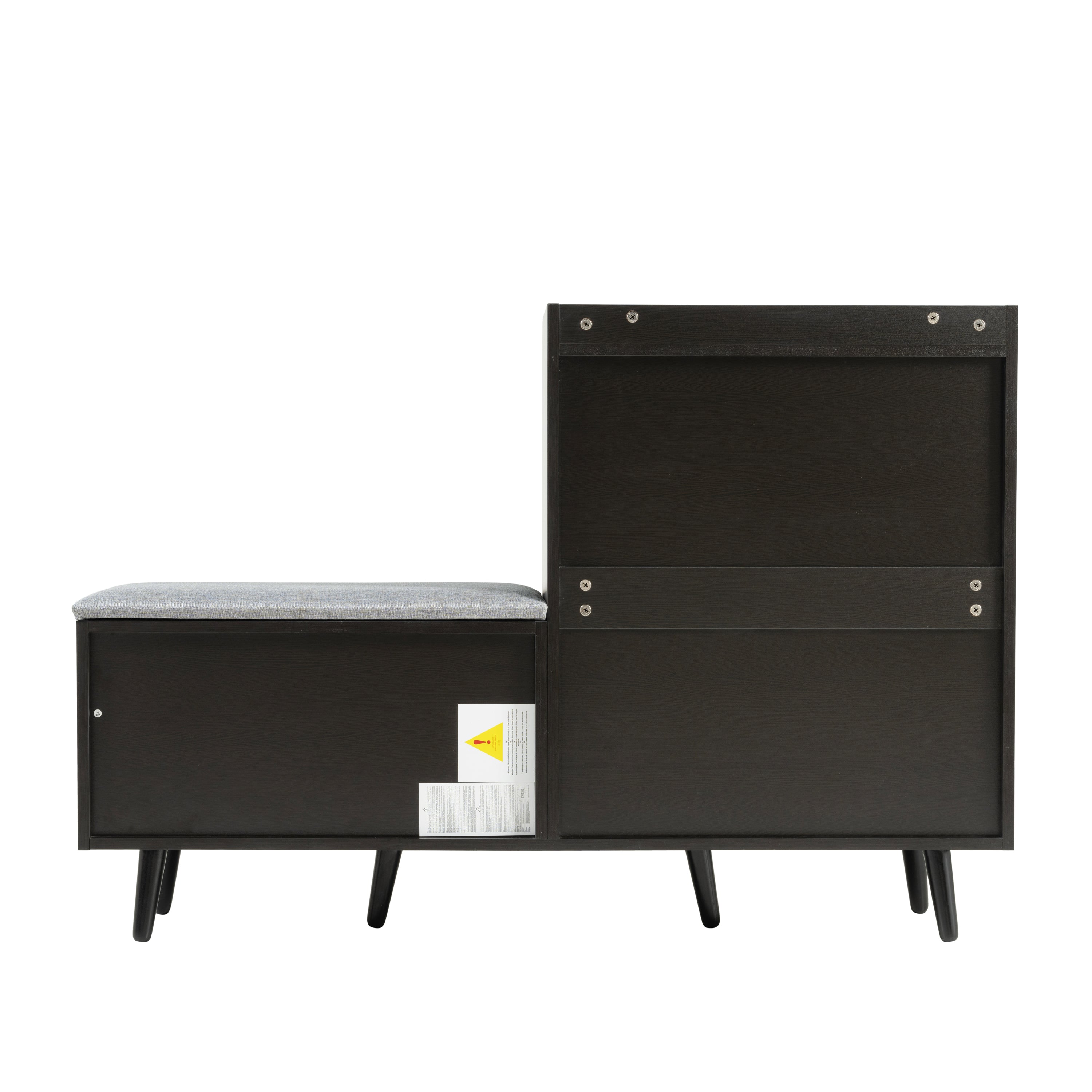 Modern Shoe Bench, Shoe Cabinet with Four Storage Doors, Black Walnut Wood