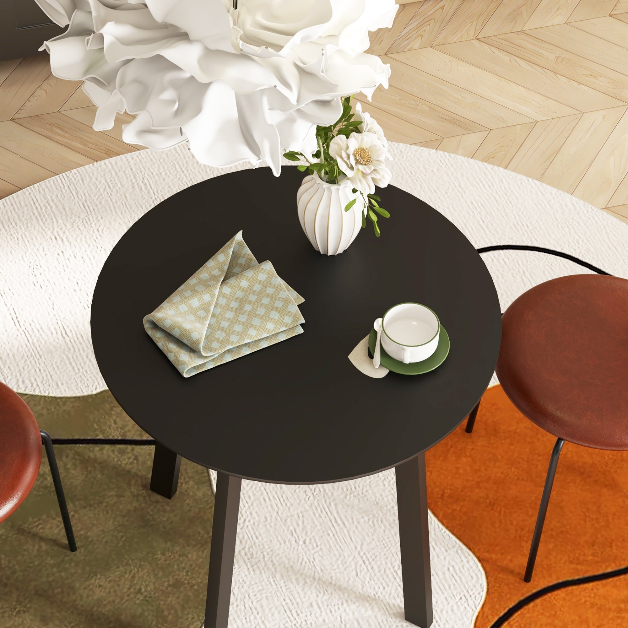 Dining Table Round Kitchen Side Table Angled Legs Modern Design, Black