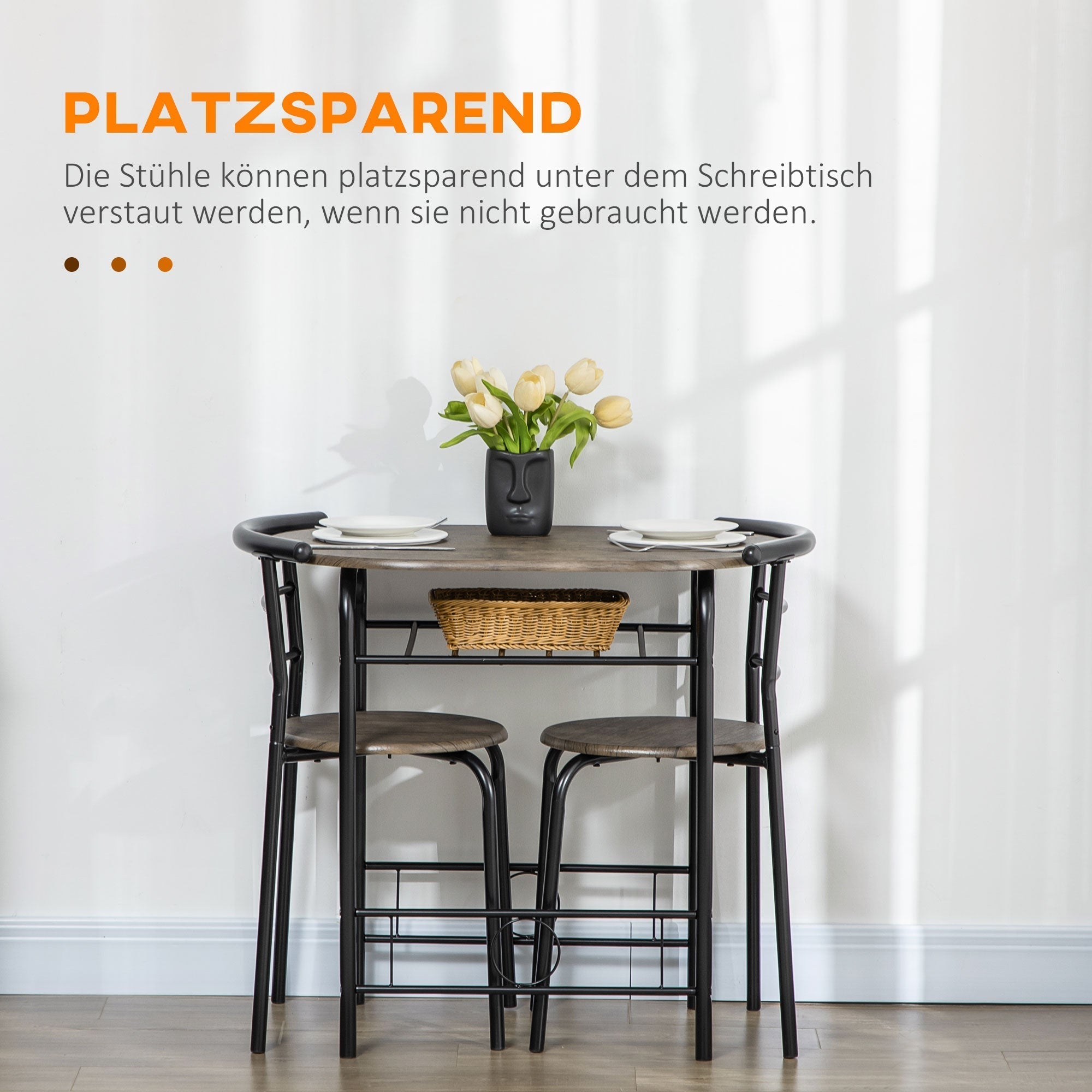 Bistro Set Dining Table and 2 Chairs 80cm Black