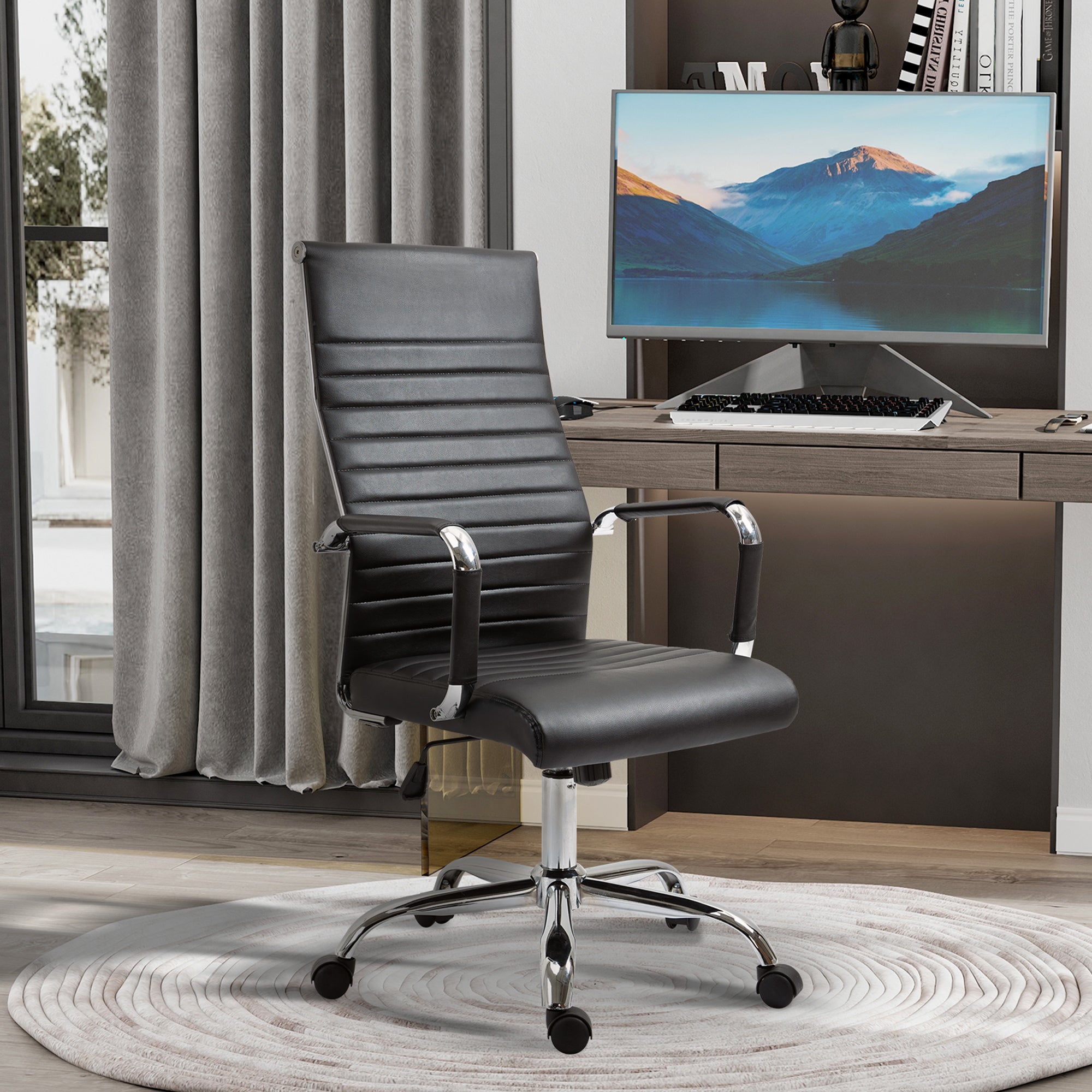 Executive Office Chair Ergonomic Rocking Height Adjustable Faux Leather/Foam, Black