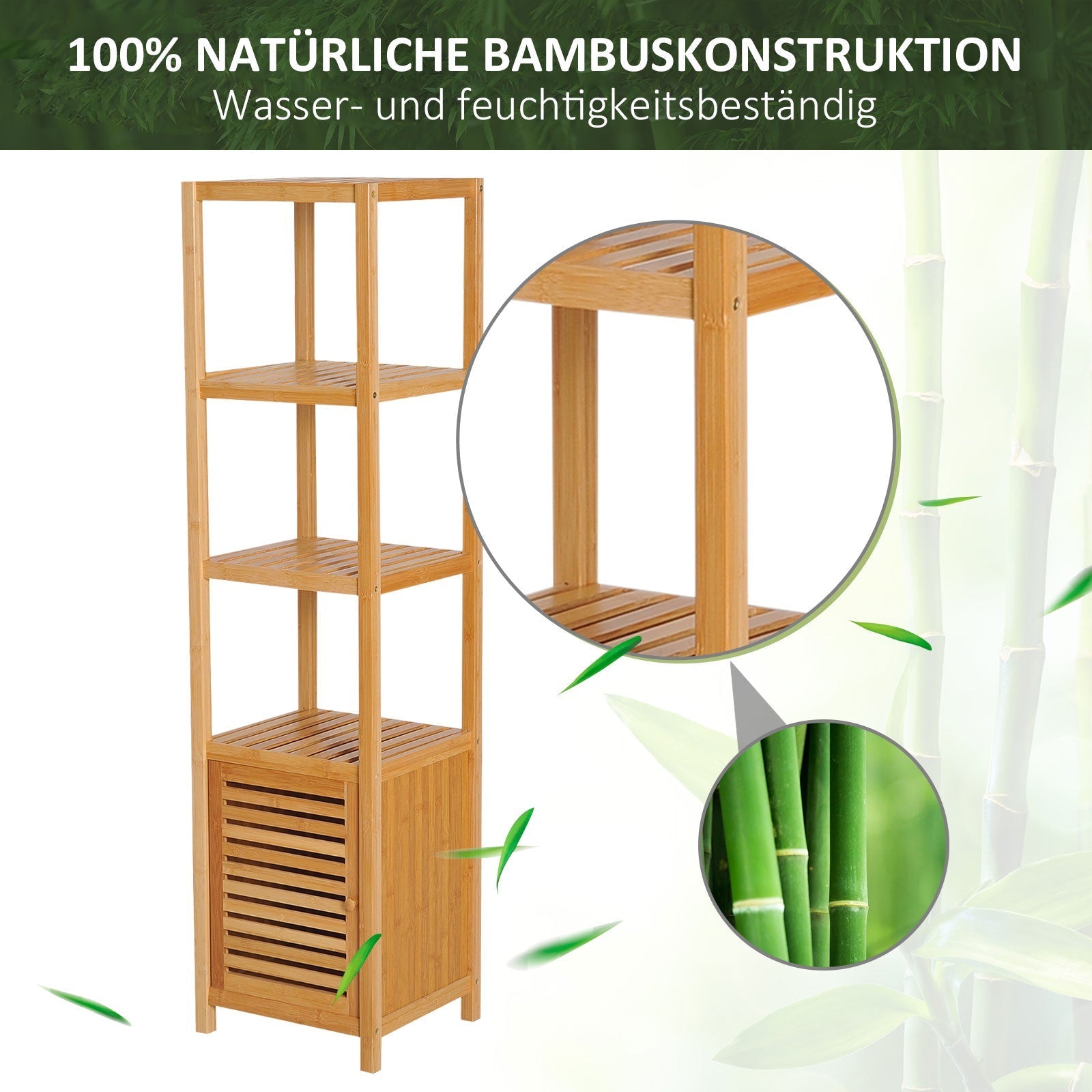 Badezimmerschrank, 3 offene Fächer, Toilettenaufbewahrung, Bambus