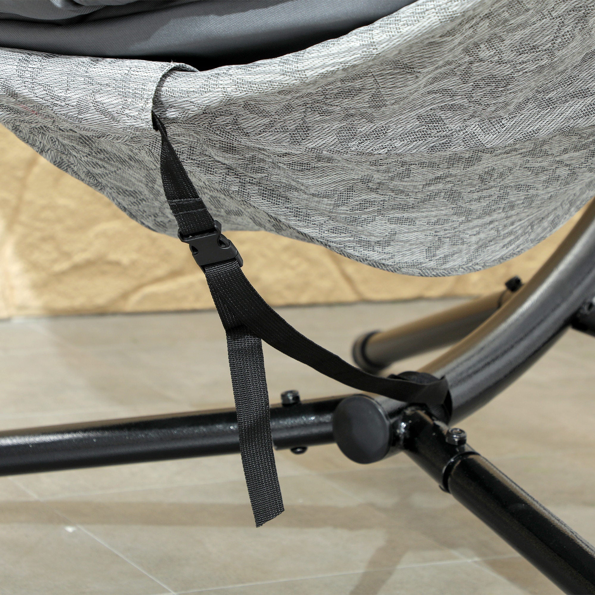 Eiförmiger Outdoor-Hängesessel, klappbare Schaukel mit Getränkehalter, Grau