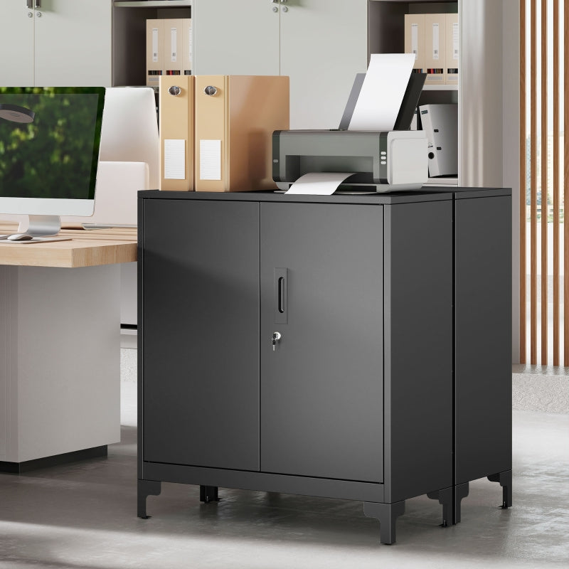 Metall-Büroschrank, abschließbar, 2-stöckig, schwarz
