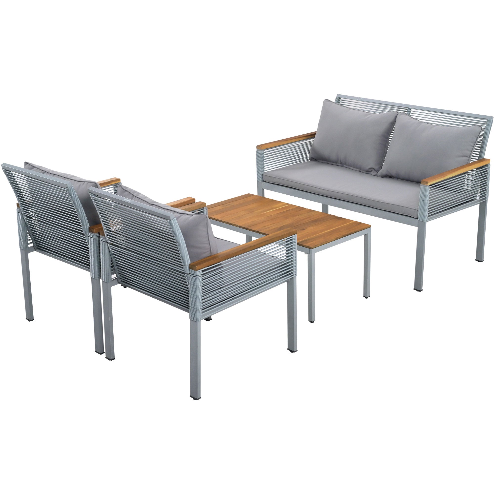 Garden Lounge Set with Double Sofa and 2 Armchairs, Grey Rattan