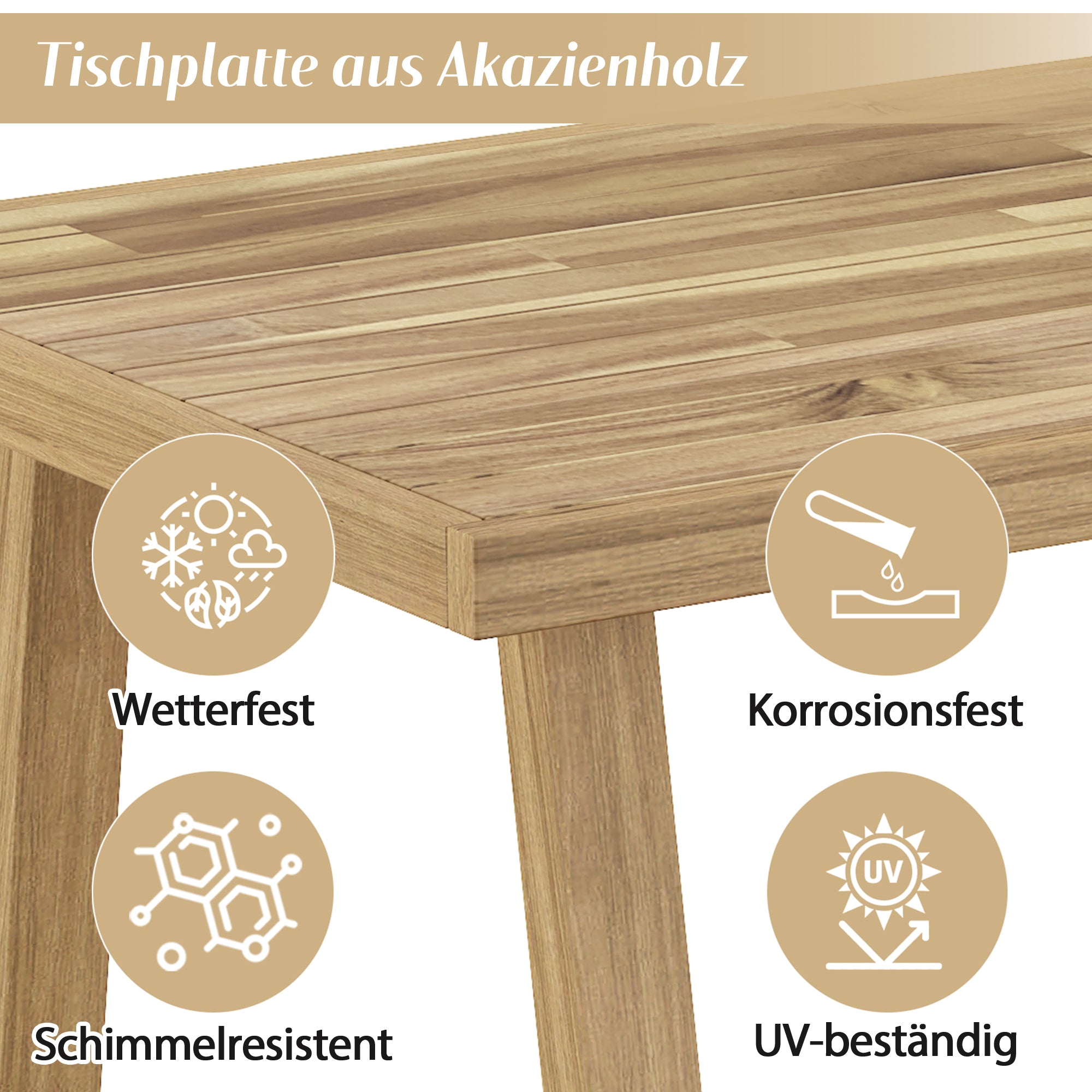 Garden Furniture Set with Corner Sofa and Coffee Table, Acacia Wood and Woven Rope, Natural and Cream