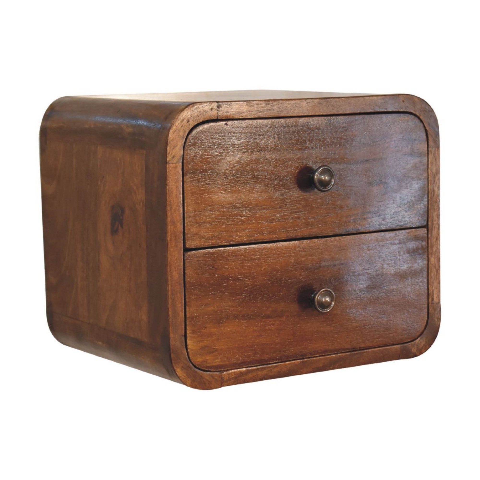 Solid Wood Bedside, 2 Drawers Floating Mini, Dark Brown