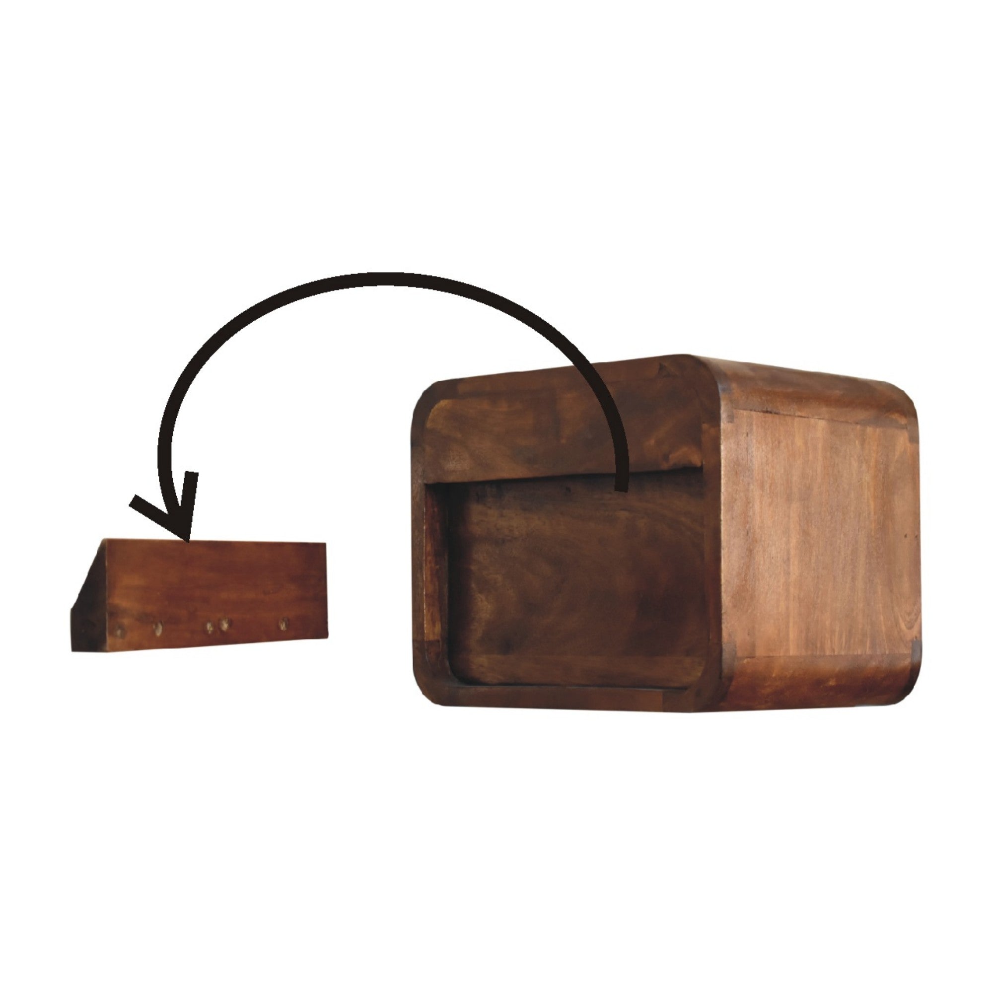 Solid Wood Bedside, 2 Drawers Floating Mini, Dark Brown
