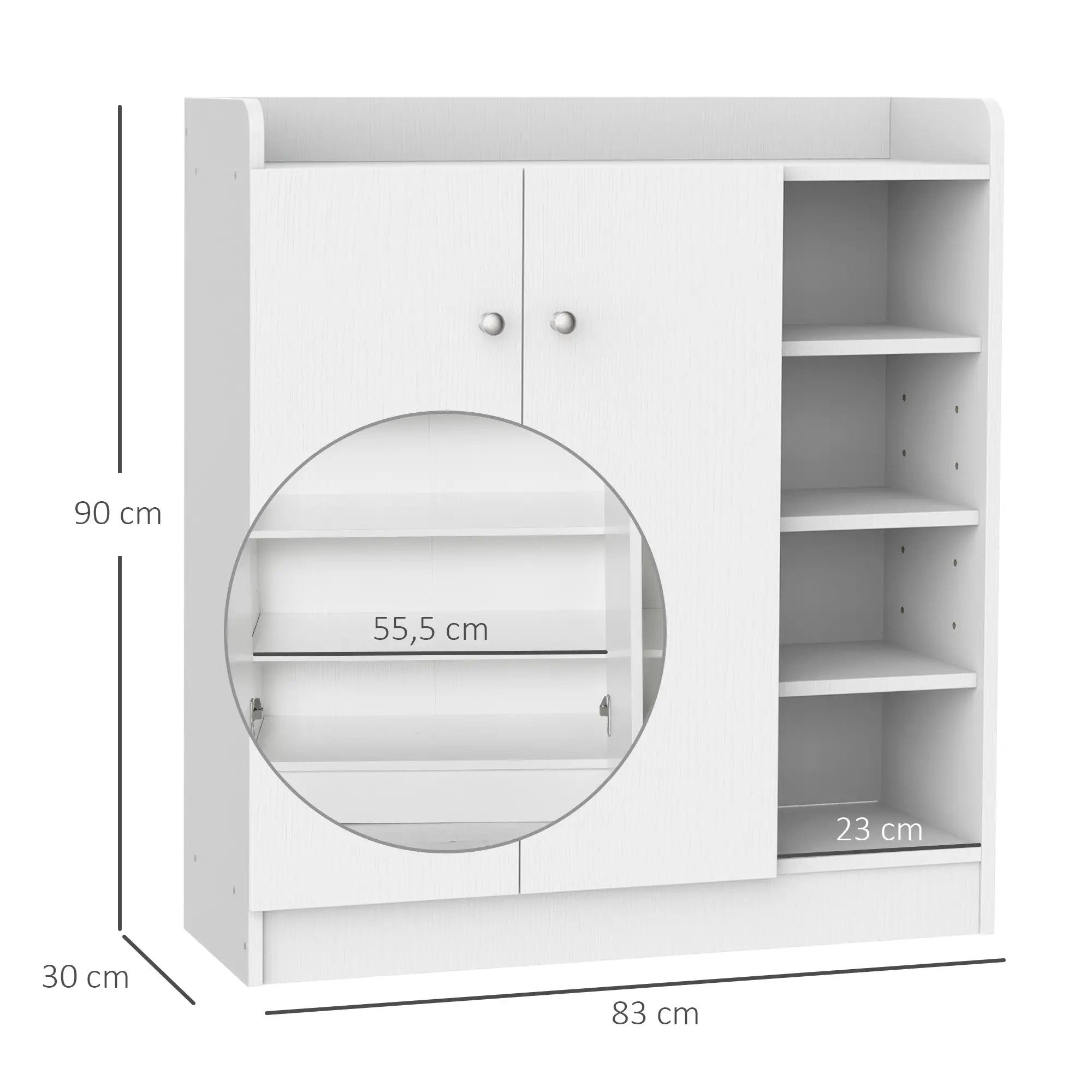 Shoe Cabinet 2 Doors 4 Compartments 83x30x90cm, White
