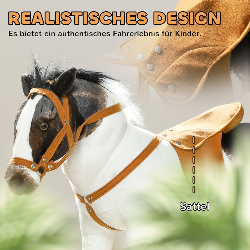 AIYAPLAY Riding Horse with Sound, 48 cm High Toy Horse for Children 3-8 Years, Metal, Brown + Cream White