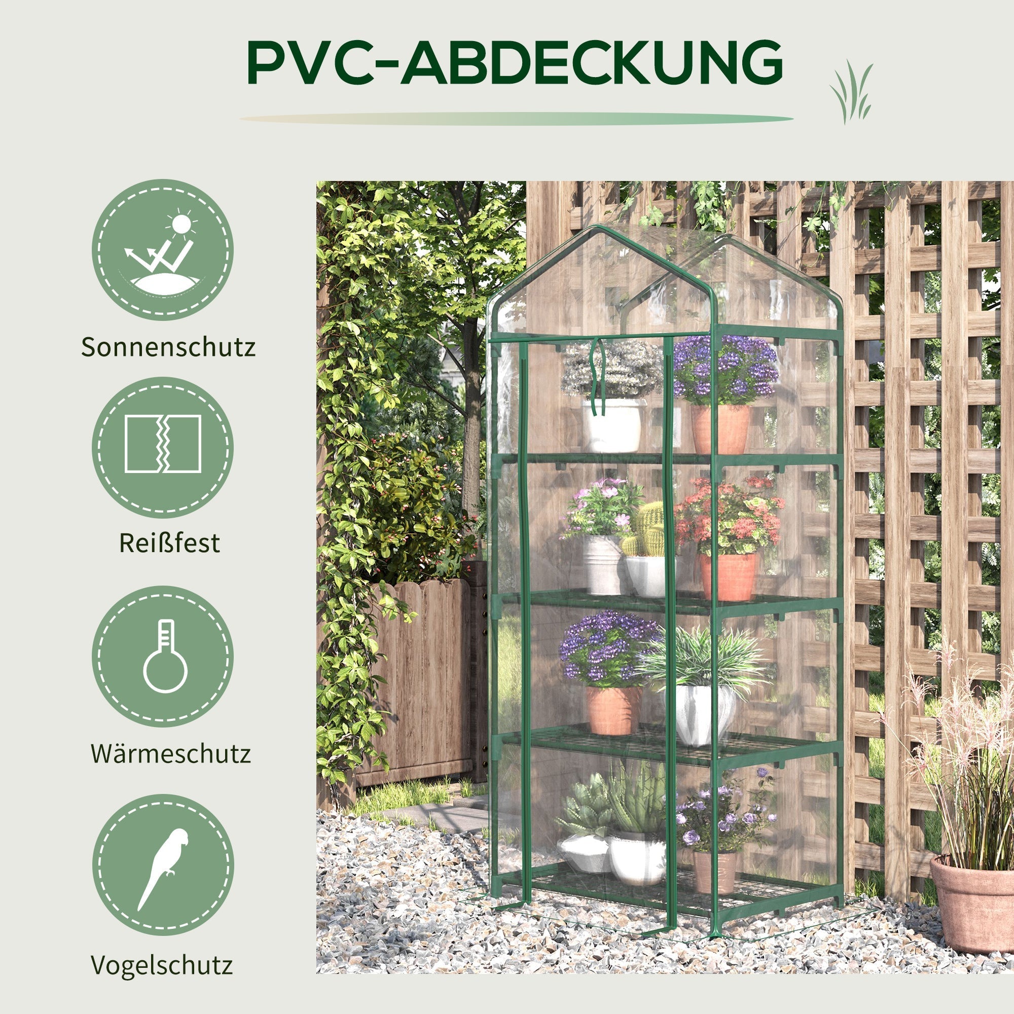 Foil Greenhouse Cold Frame, 4 Shelves 70x50x160cm, Green