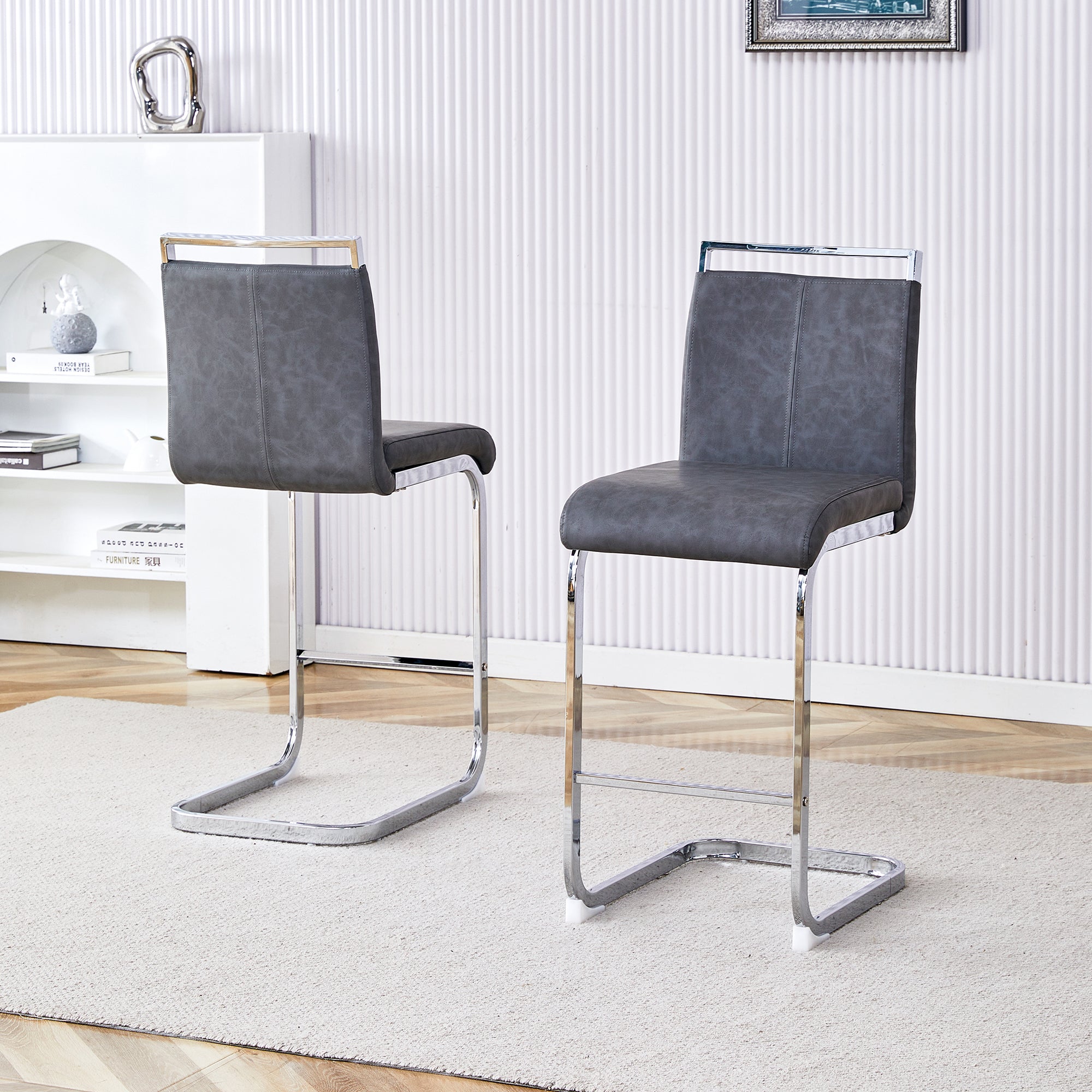 Bar Stools (Set of 2) Nordic Style High-Quality - Grey PU