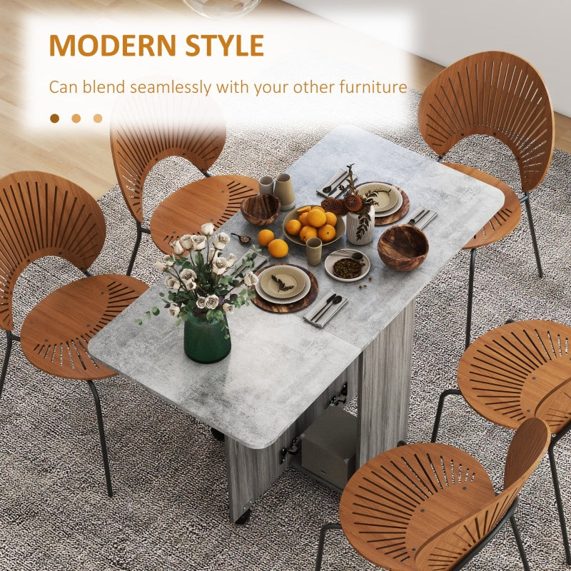 Multi-Storage Drop Leaf Dining Table, Six-Person Extendable, Mixed Grey