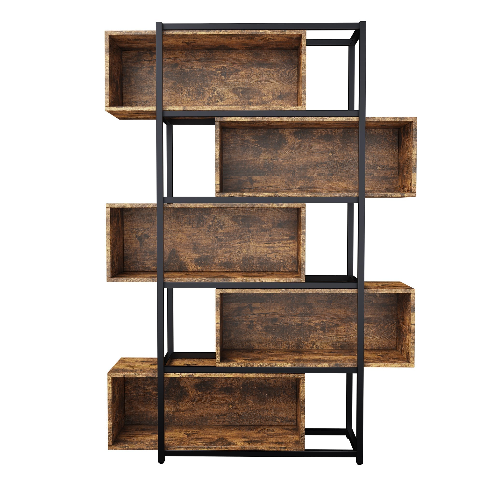 Bookshelf, 5 Tier with Shelves, Brown Wood Grain & Black Steel