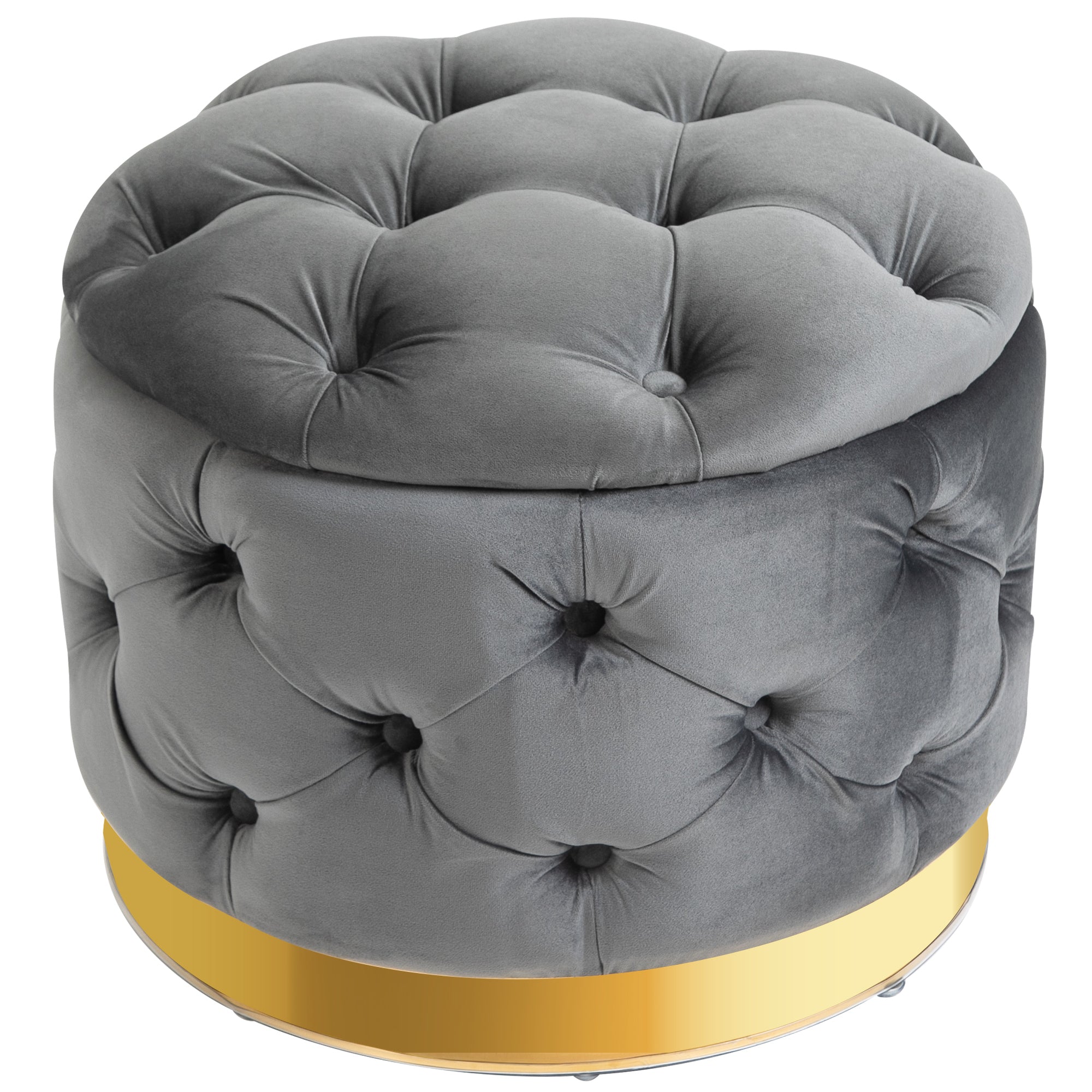 Vintage stool with storage, upholstered, charcoal gray