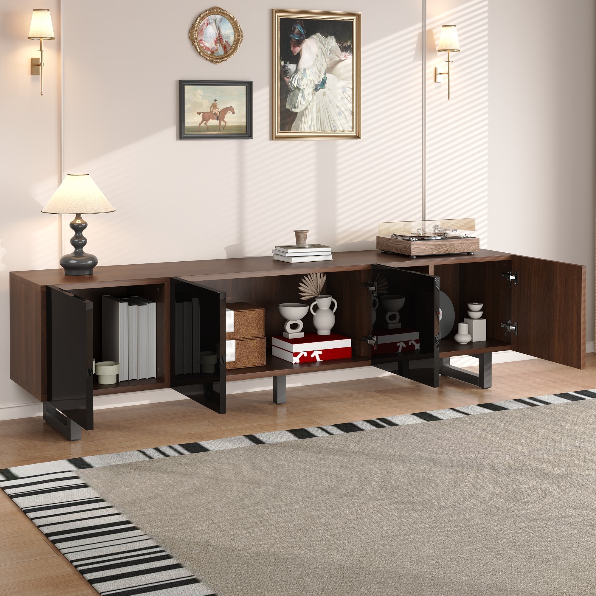 TV Cabinet Low 4 Doors 180x38x50cm - Vintage Wood Grain