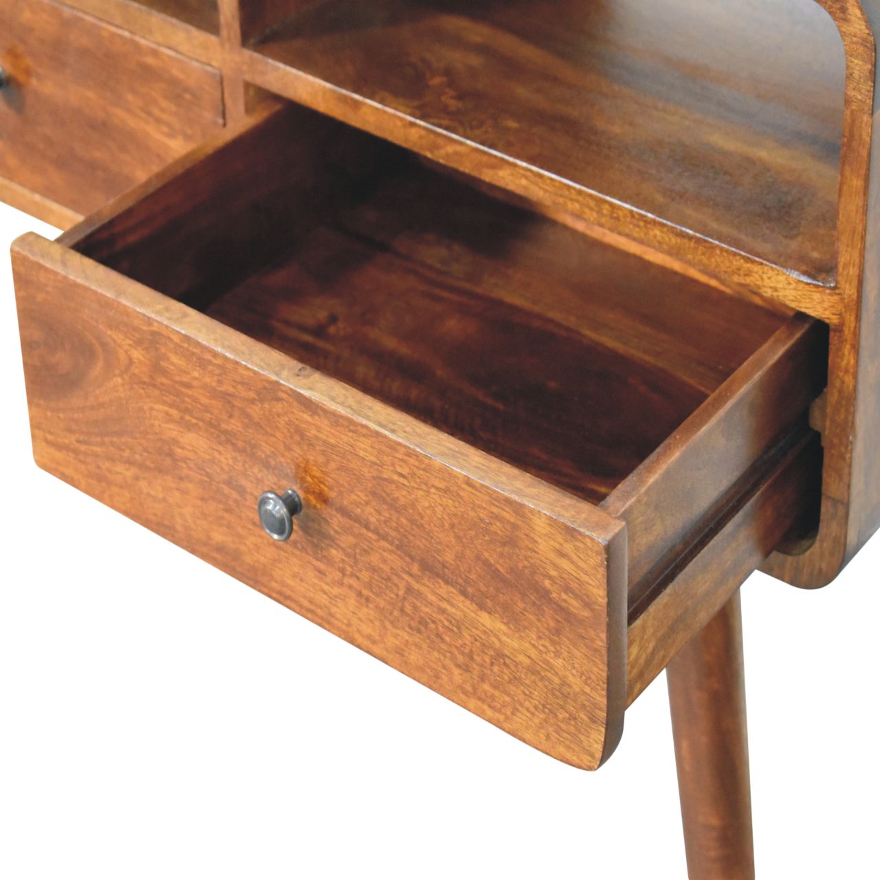 Triple Curved Console Table, Chestnut Wood