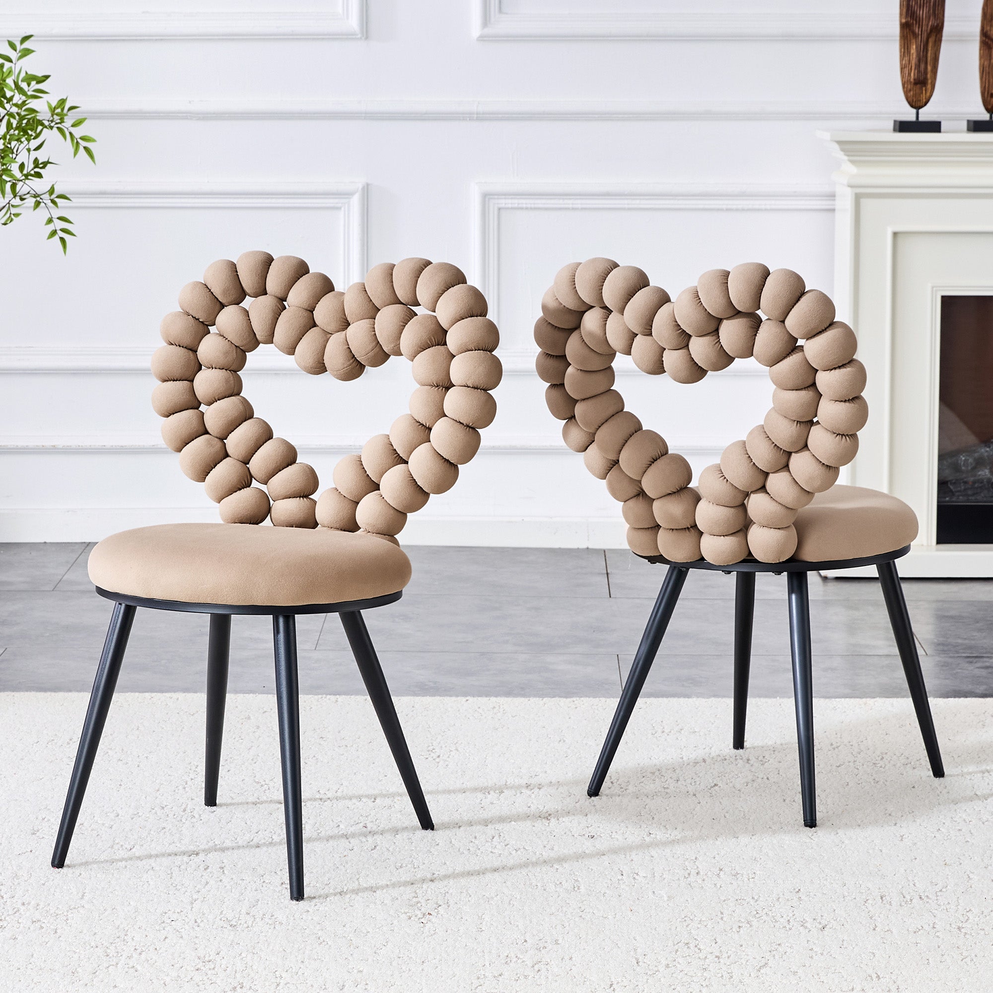 Dining Chairs Set of 2 Cutout Back Metal Legs - Camel Velvet