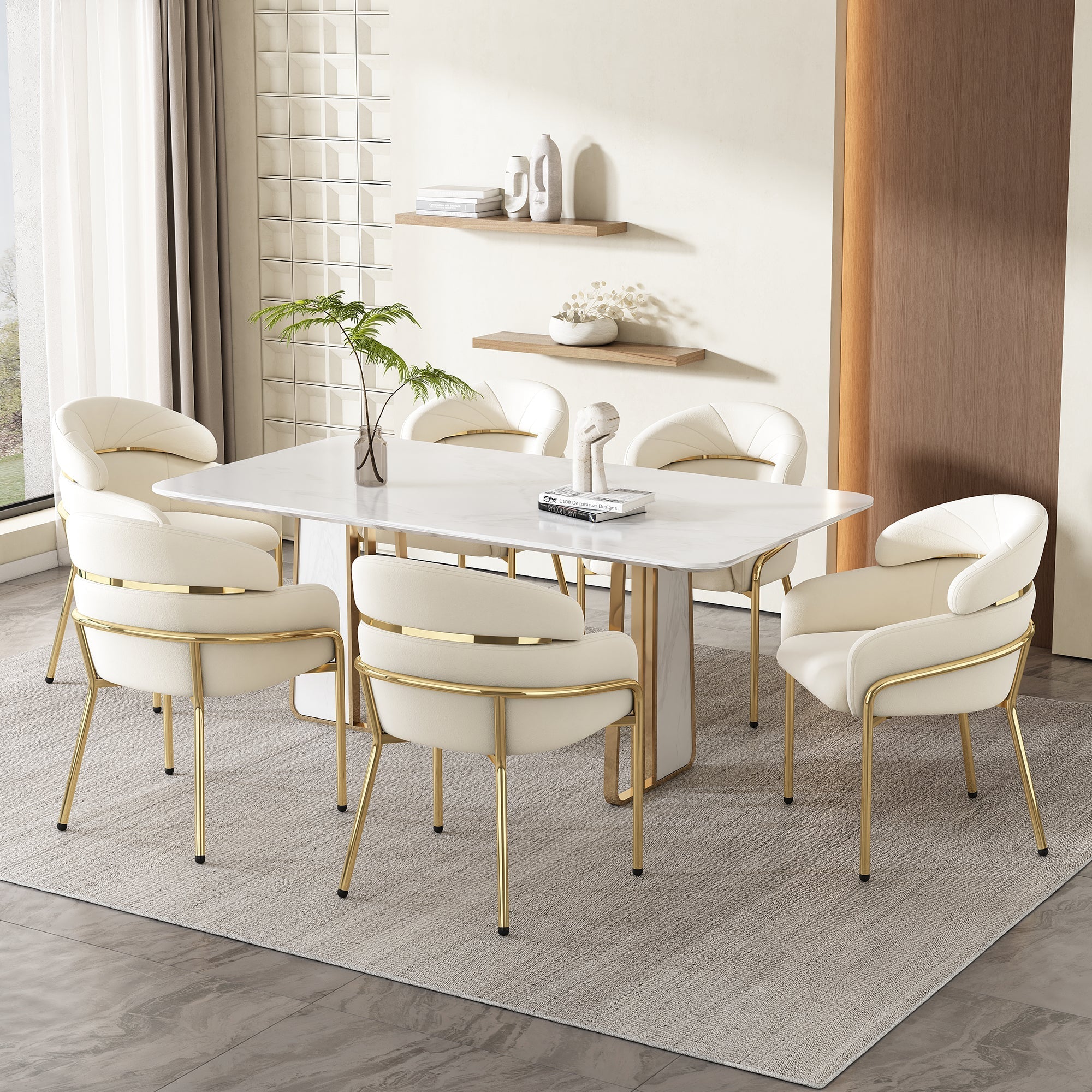 Set of 2 Dining Chairs with Metal Legs and Lightweight Luxury Design, Beige Velvet