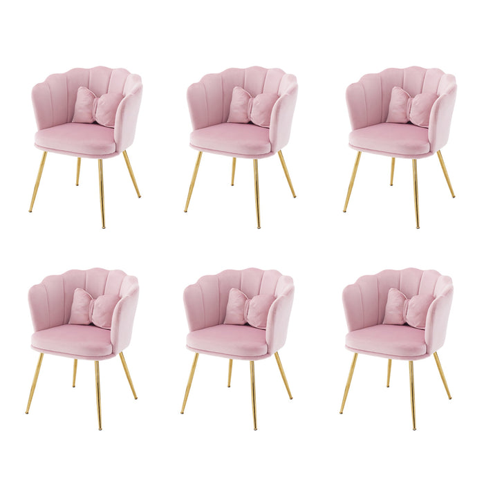 Chairs, Set of 6 Modern Velvet Petal Back with Gold Metal Legs