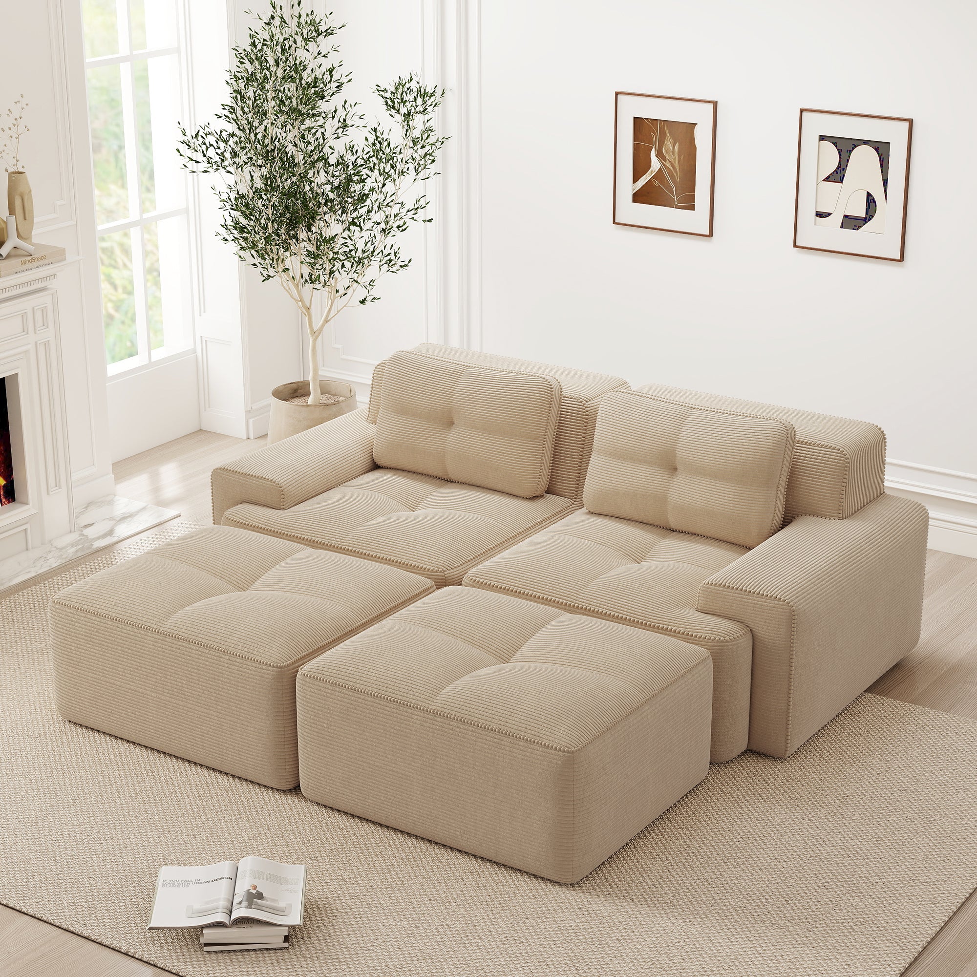 Cloud Modular Sofa U-Shaped Ottoman 2-Seater - Corduroy Beige