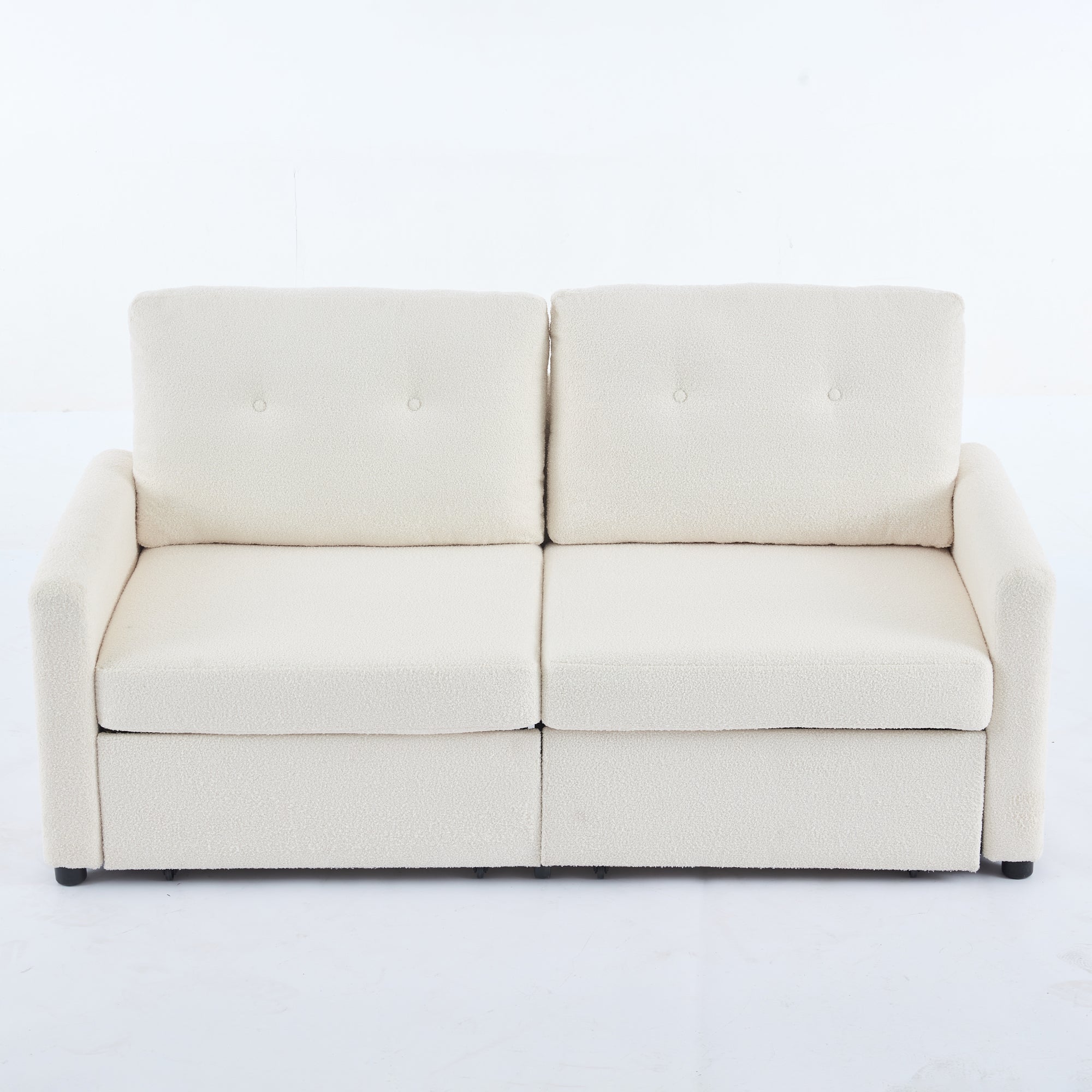 Sofa 2-Seater Double Drawer Storage Crepe Texture - Ivory