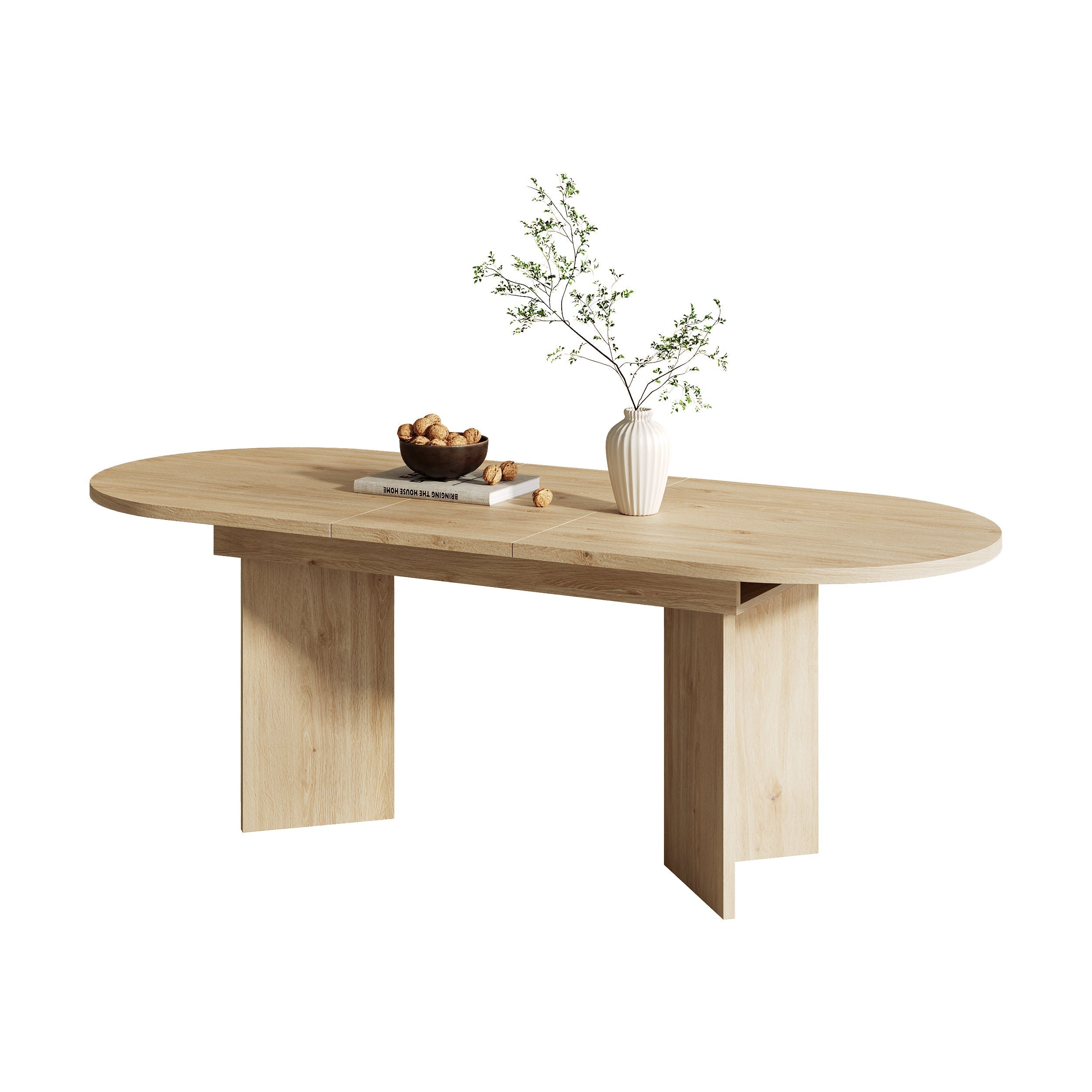 Extendable Dining Table 140/180x90 cm Seats 6-8 Rounded Corners Simple Style Oak Color