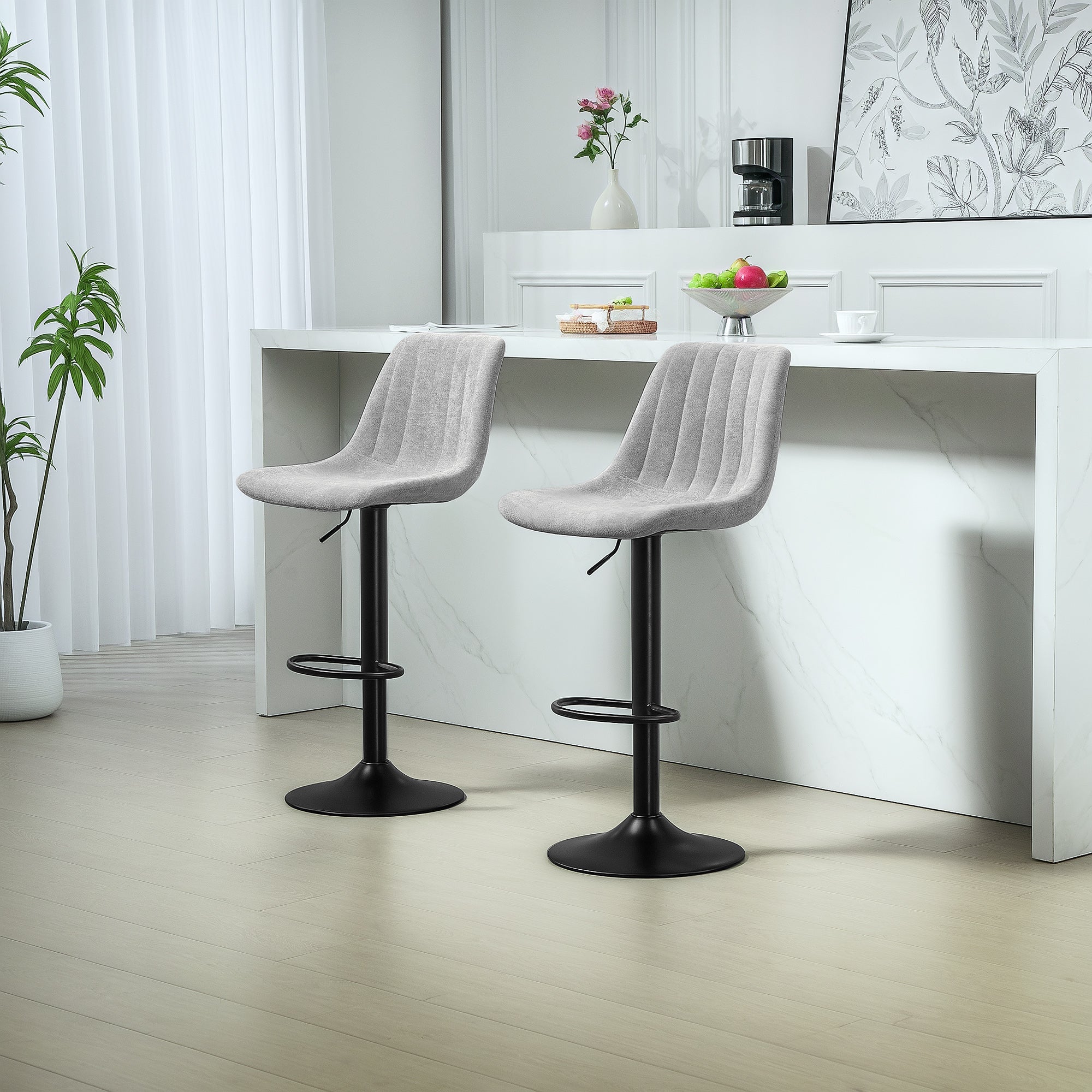 Tub Bat Stools (Set of Two) Chenille-Feel, Grey