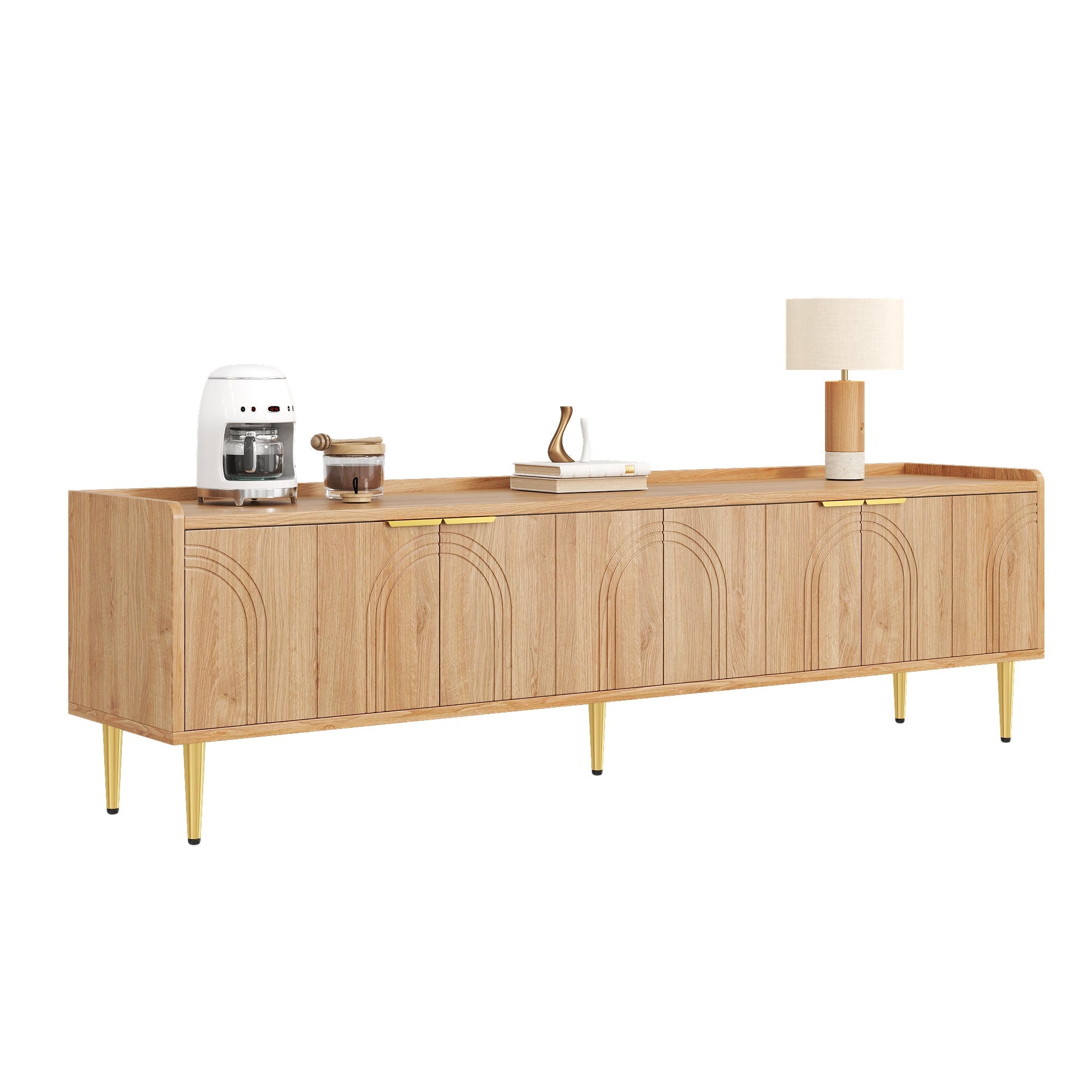 TV Cabinet Lowboard, Textured Door Gold Handles and Feet, 170cm MDF