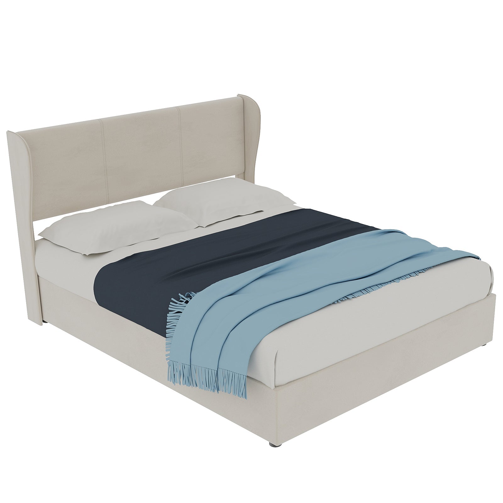 Modern Minimalist Upholstered Bed, 140x200 cm with Gas Lift Storage and Headboard, Beige