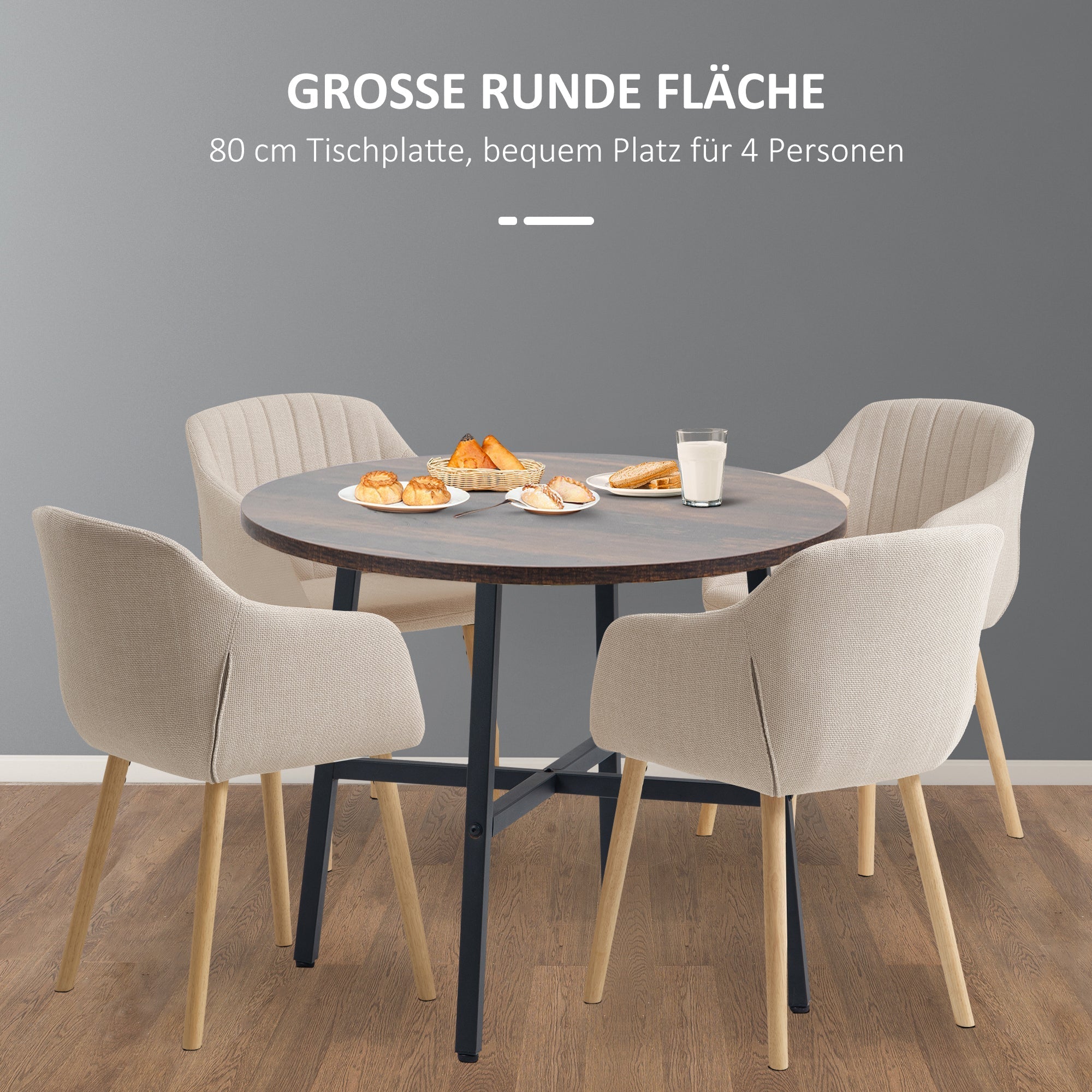 Dining Table for 4 People, 80 x 80 x 76 cm, Steel Brown