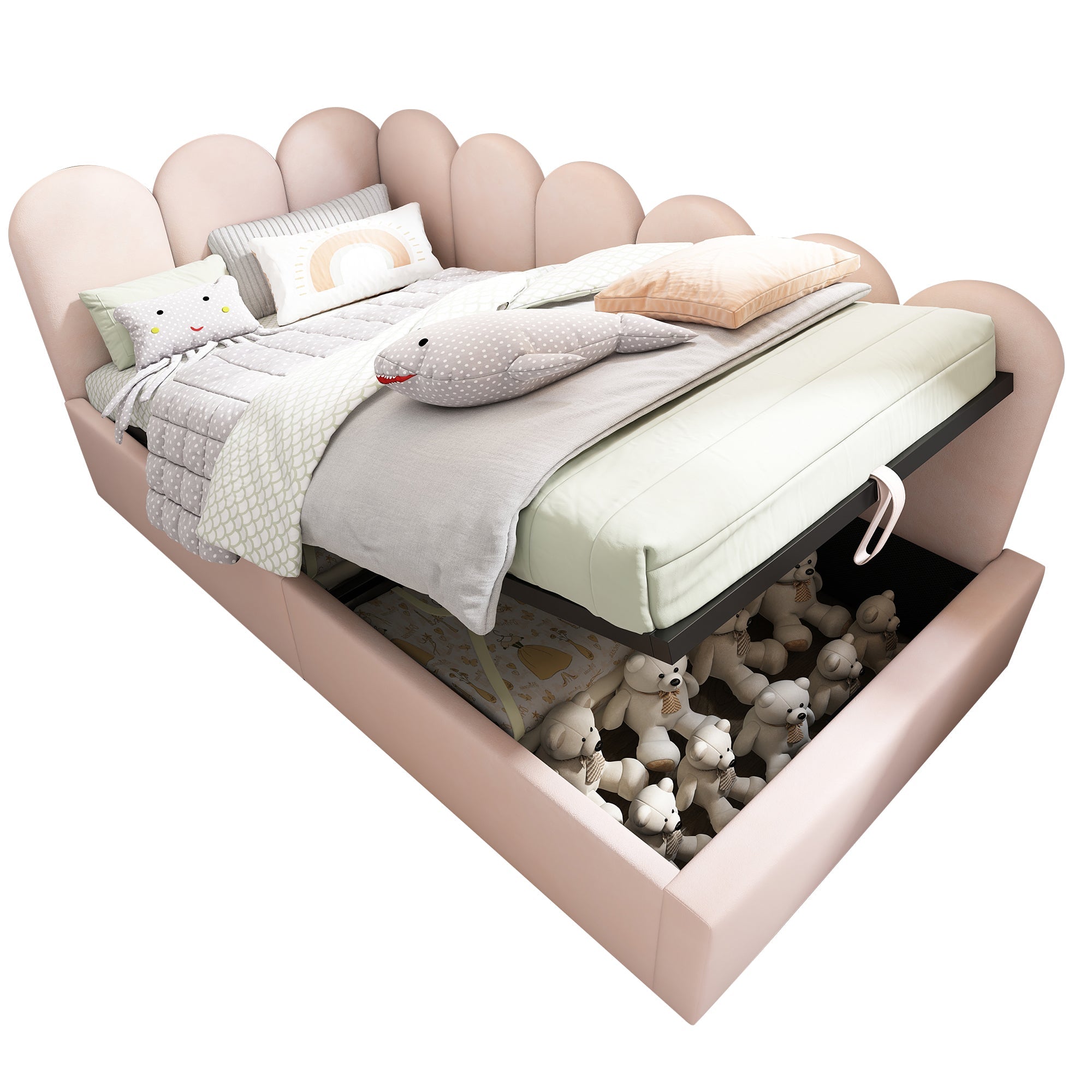 Upholstered Daybed Bed with Hydraulic Storage, 3FT Single 90x190cm Metal Frame, Velvet Pink