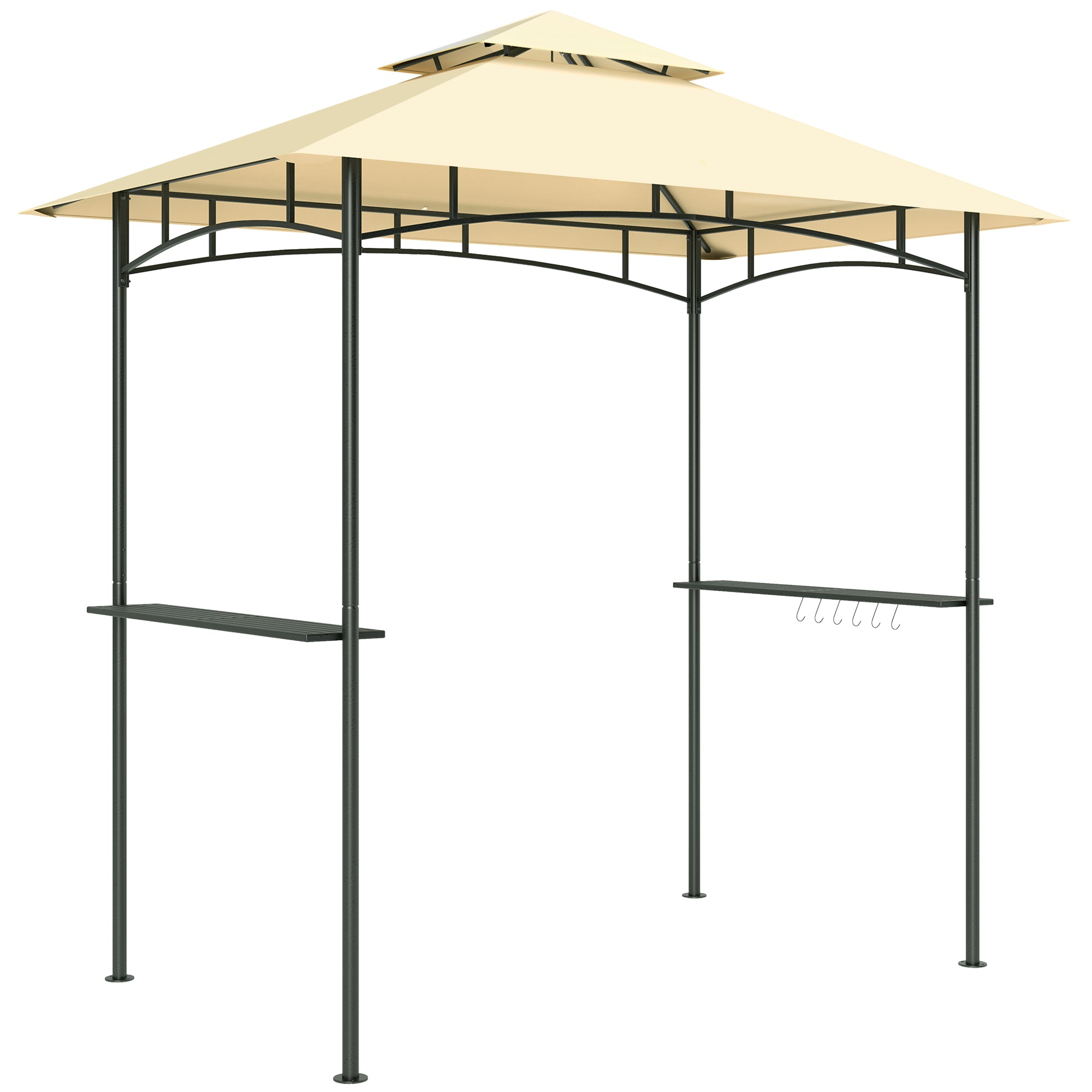 8' x 5' Grill Gazebo Double Tiered BBQ Shelter Canopy LED Lights Side Shelves Hooks Beige