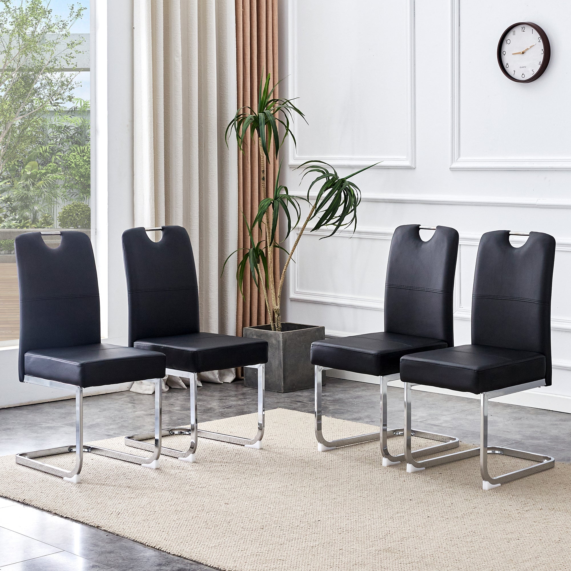 Set of 2 Dining Chairs Thickened Ergonomic Spring - Black