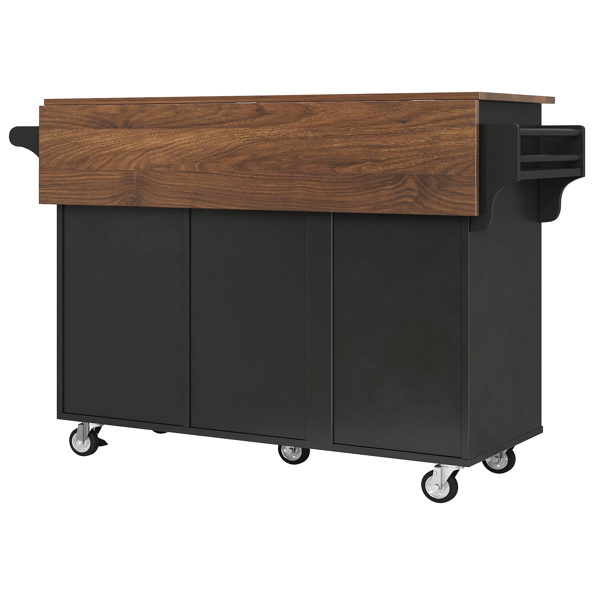 Kitchen Trolley Mobile Storage Striped Doors Towel/Spice Rack - Black