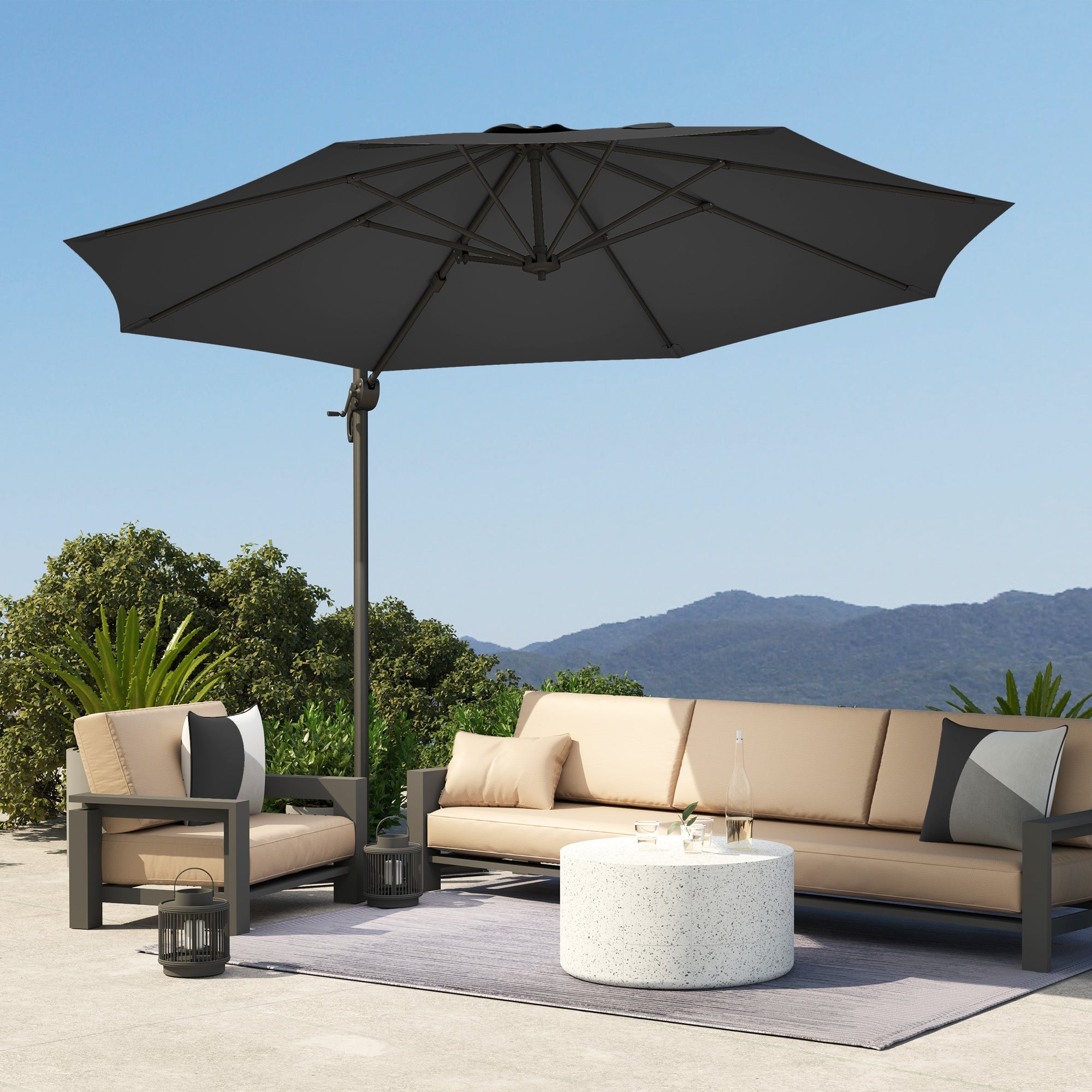 Overhanging Cantilever Parasol, 3x3m, Black