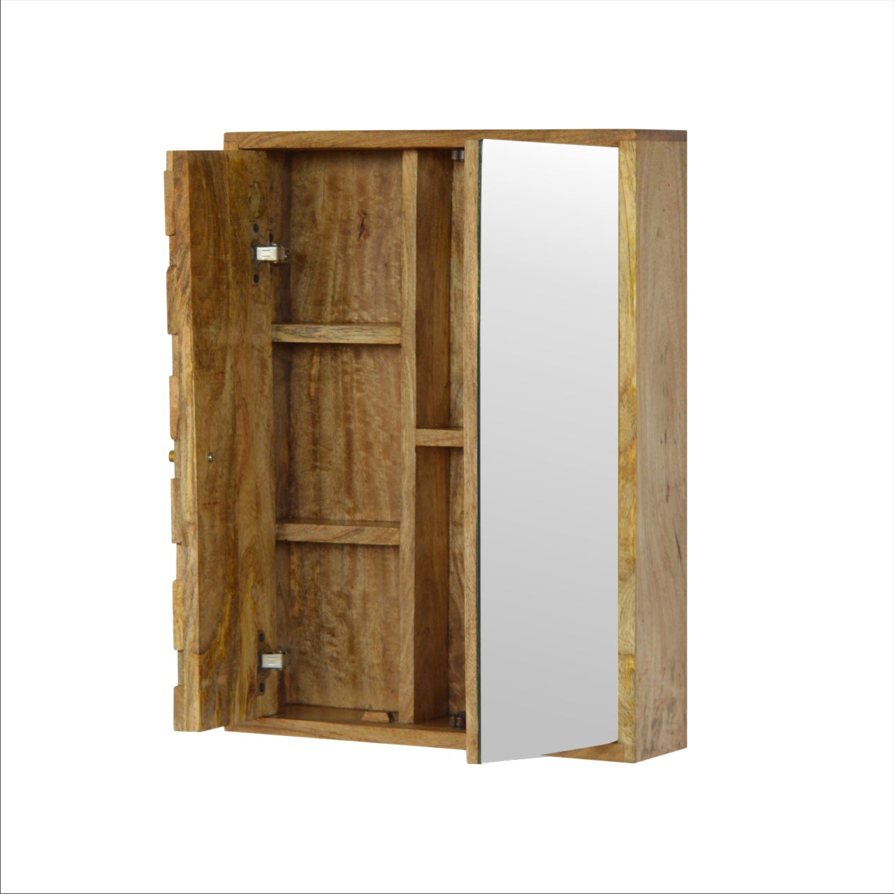 Solid Wood Pineapple Carved Mirror Cabinet, Brown