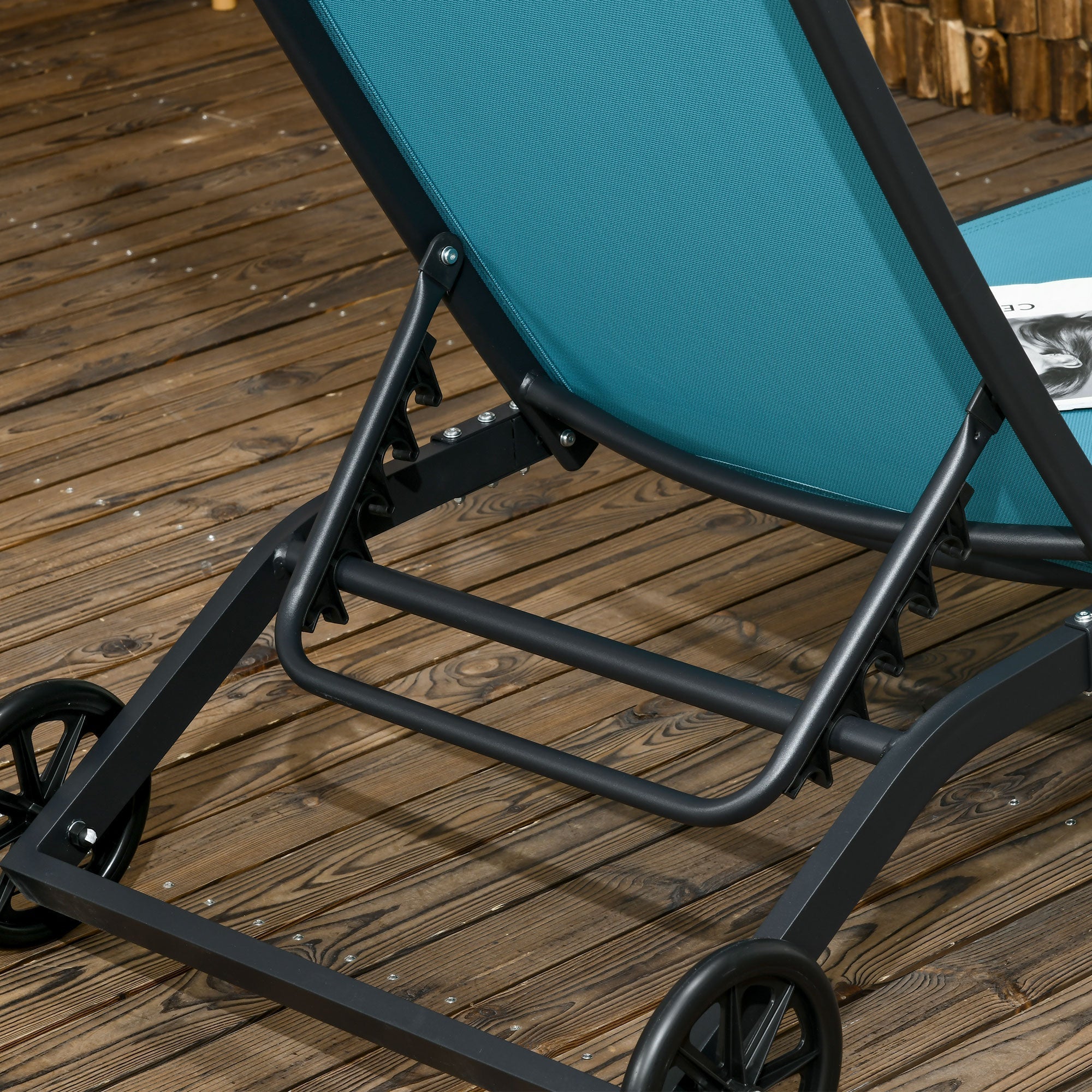 Sun Lounger/Deck Chair Adjustable Wheels Polyester Aluminum Blue