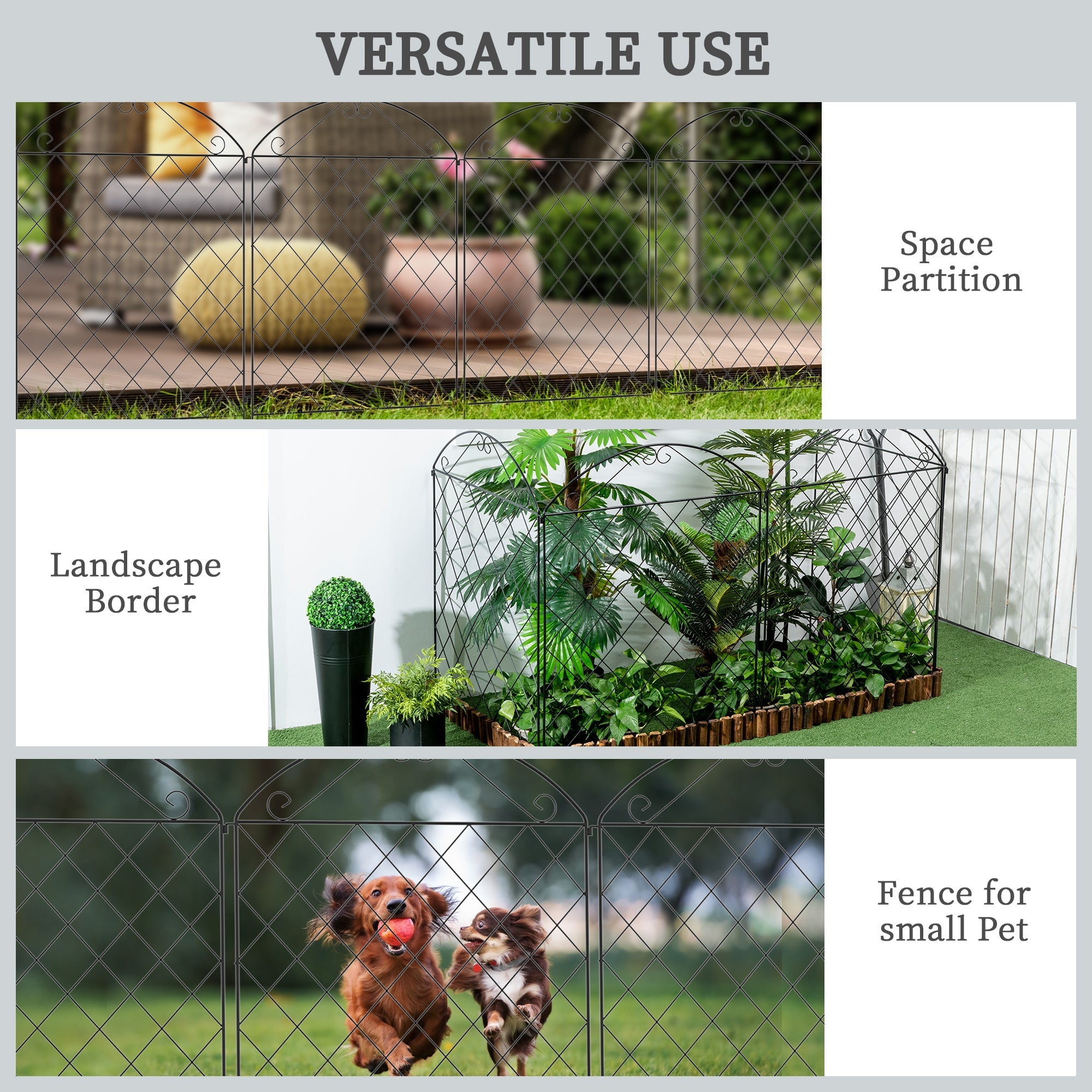 Decorative Garden Fencing, 4PCs Picket Fence Panels 43in x 11.5ft Metal, Black