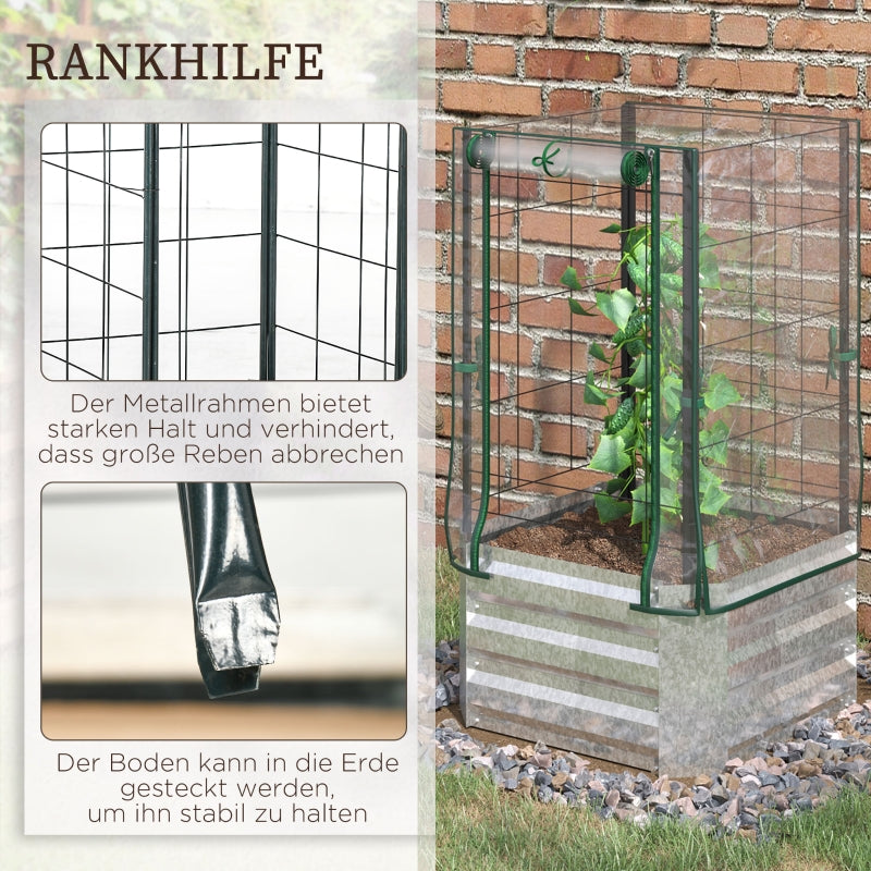 Hochbeet-Set Pflanzkasten mit Kunststoffabdeckung & Rankgitter, 53x53x90cm, Holz