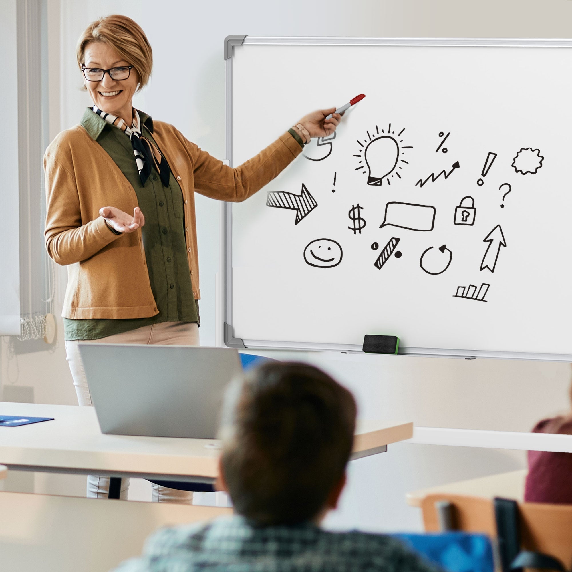 Magnetic Whiteboard 120 x 90 cm Double-Sided with Stand and Wheels, Silver
