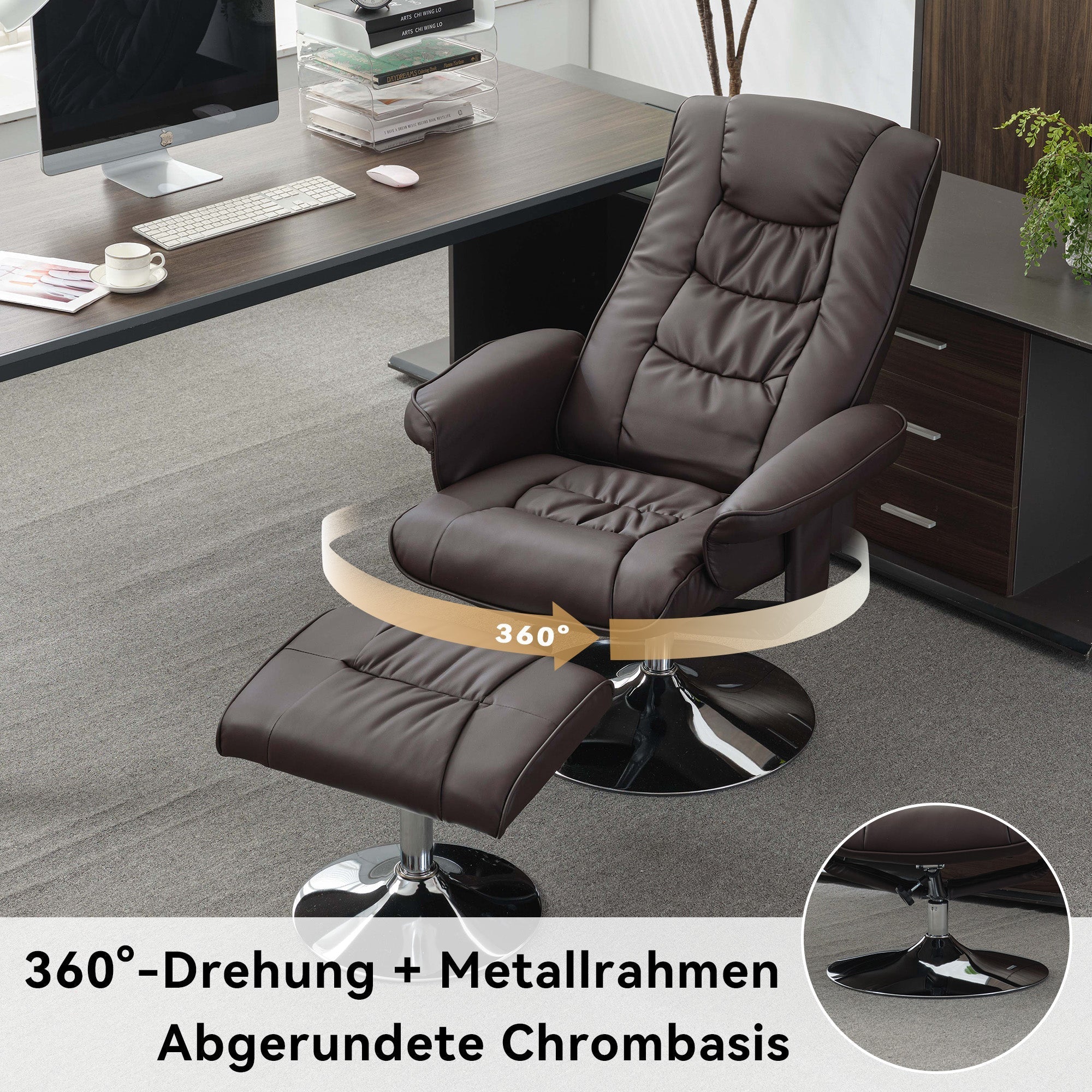 Massage Chair with 5-Point Massager, Ottoman, PU Upholstery, Brown