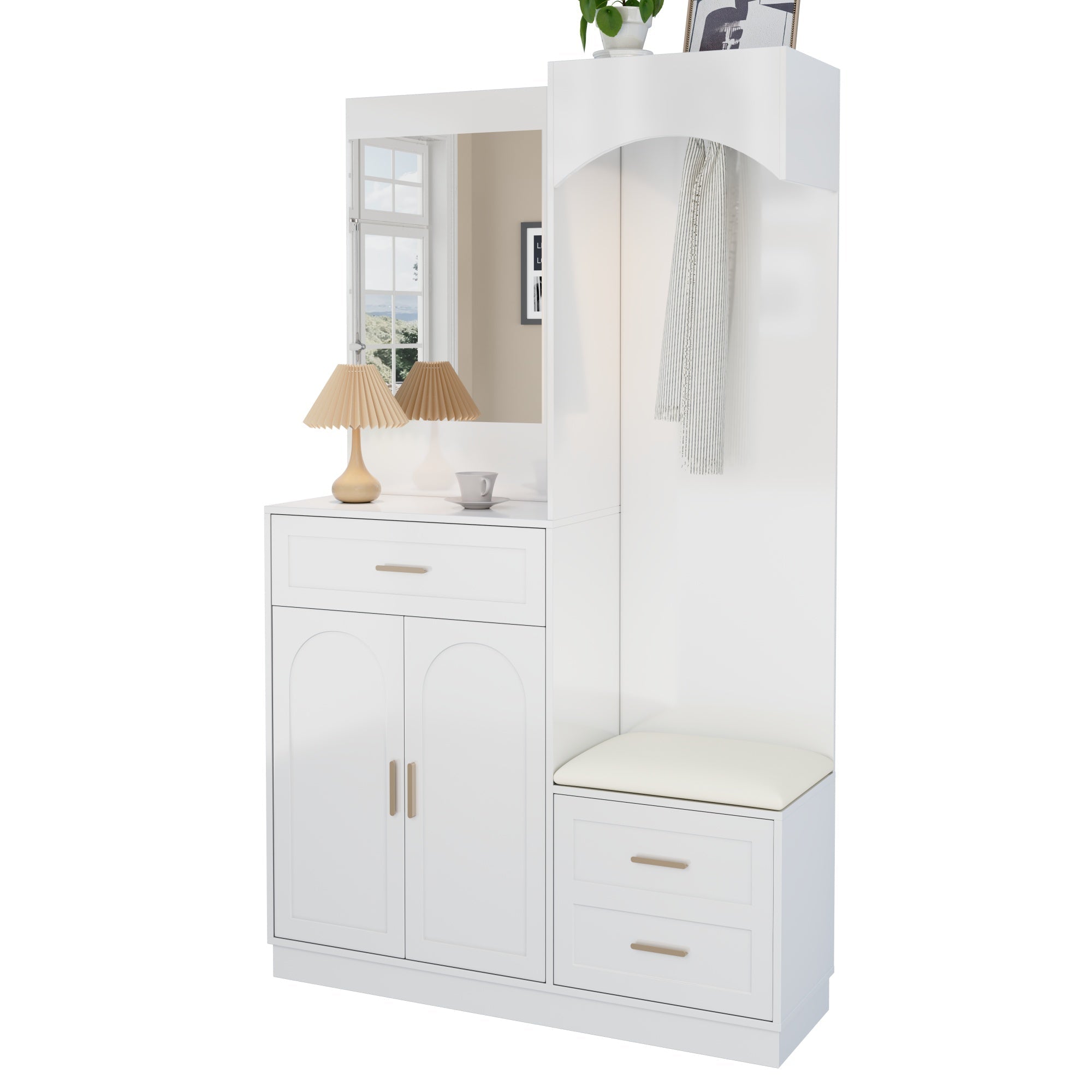 Compact Wardrobe Shoe Cabinet Entrance Storage with Mirror, Modern