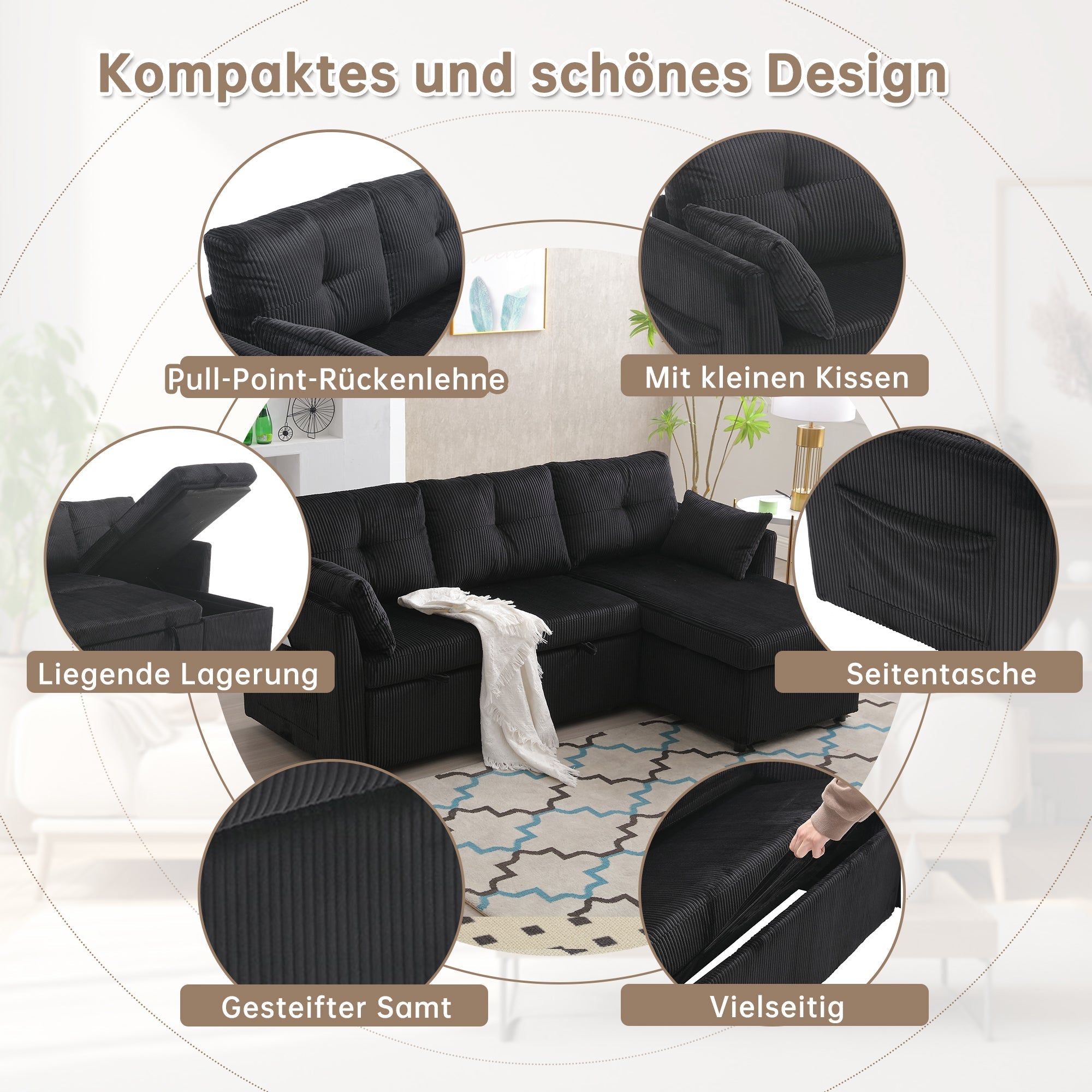 Sofa Bed, Multi-functional with Storage & Pull-Out Bed, L-Shaped Sectional