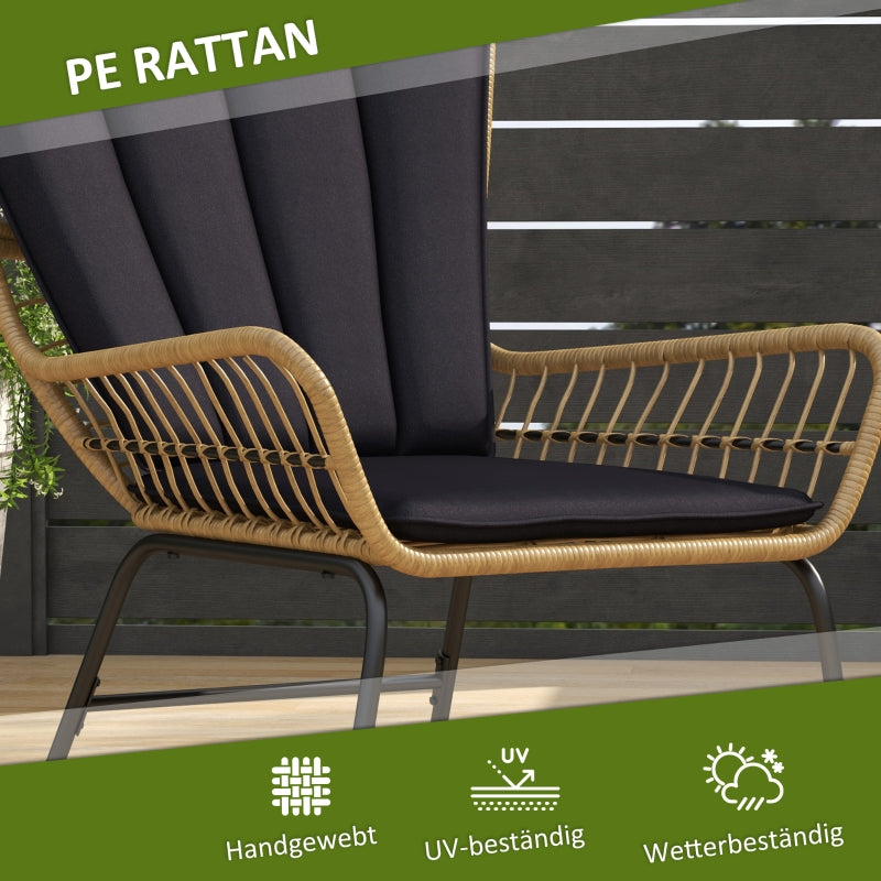 Rattan Seating Group, 3-Piece with 2 Chairs & Side Table, Tempered Glass