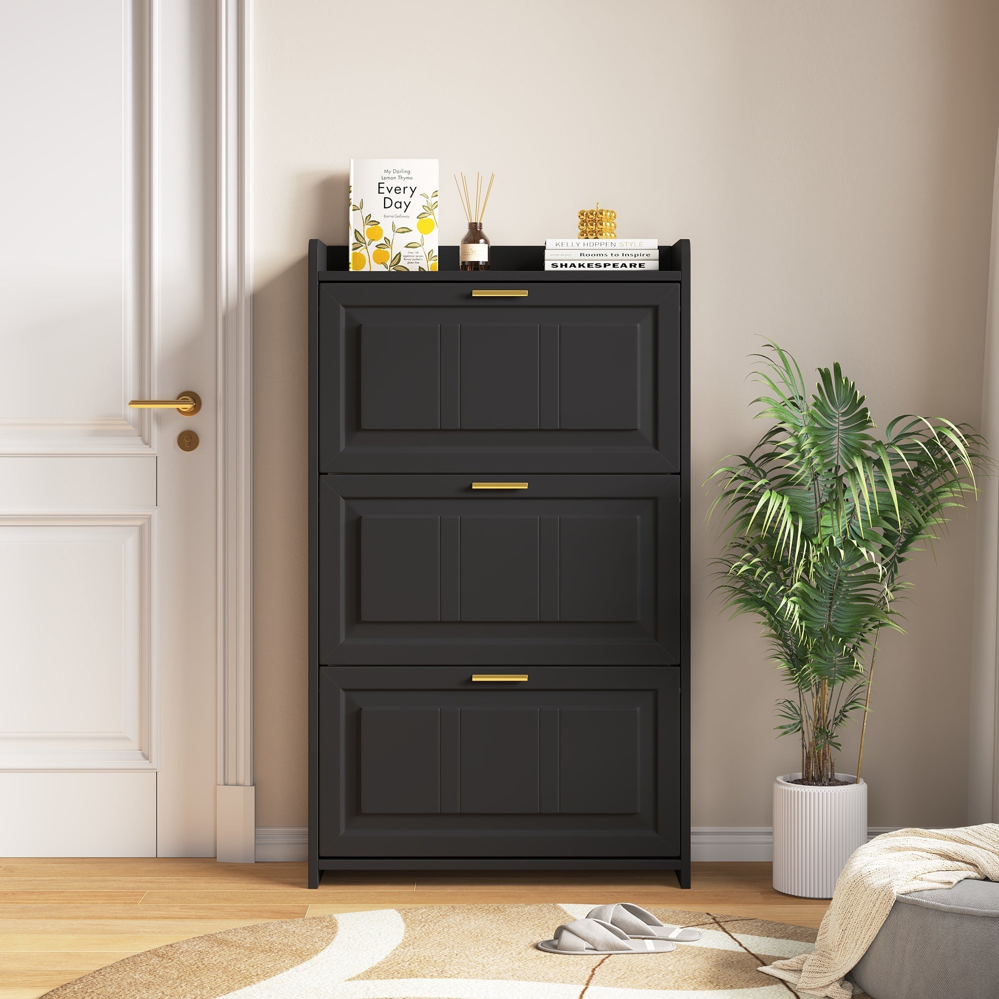 Shoe Cabinet 70x24x120cm 6 Compartments - Black