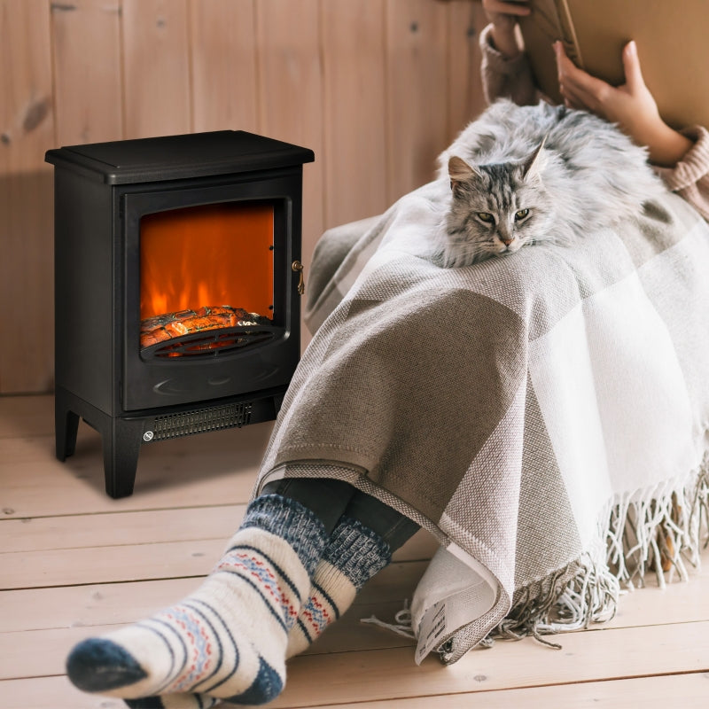 Electric Fireplace Stove, Free standing Heater, LED Flame Effect, 900W/1800W, Black